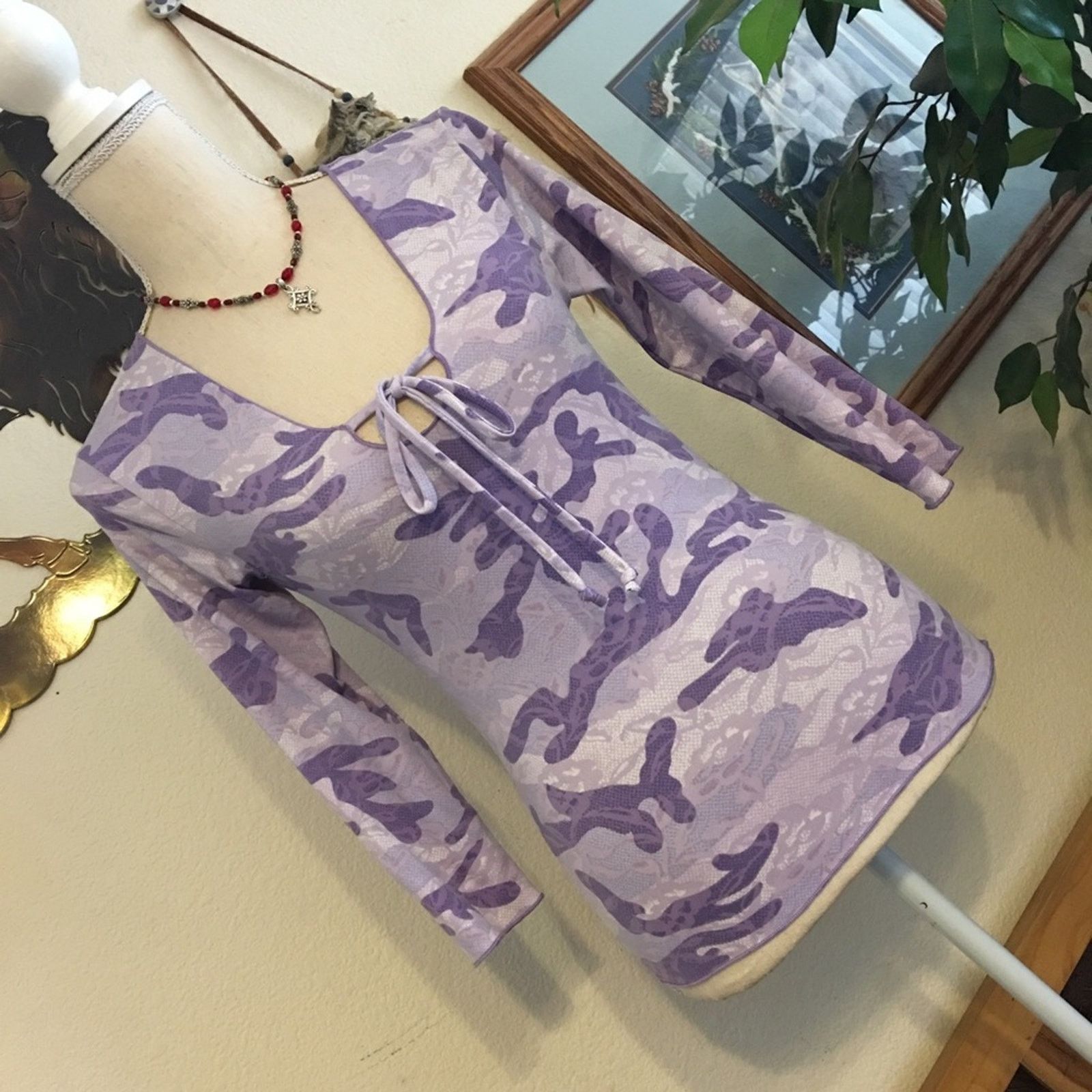 Other Styles purple camo & lace print stretch top S Size S / US 4 / IT 40 - 2 Thumbnail