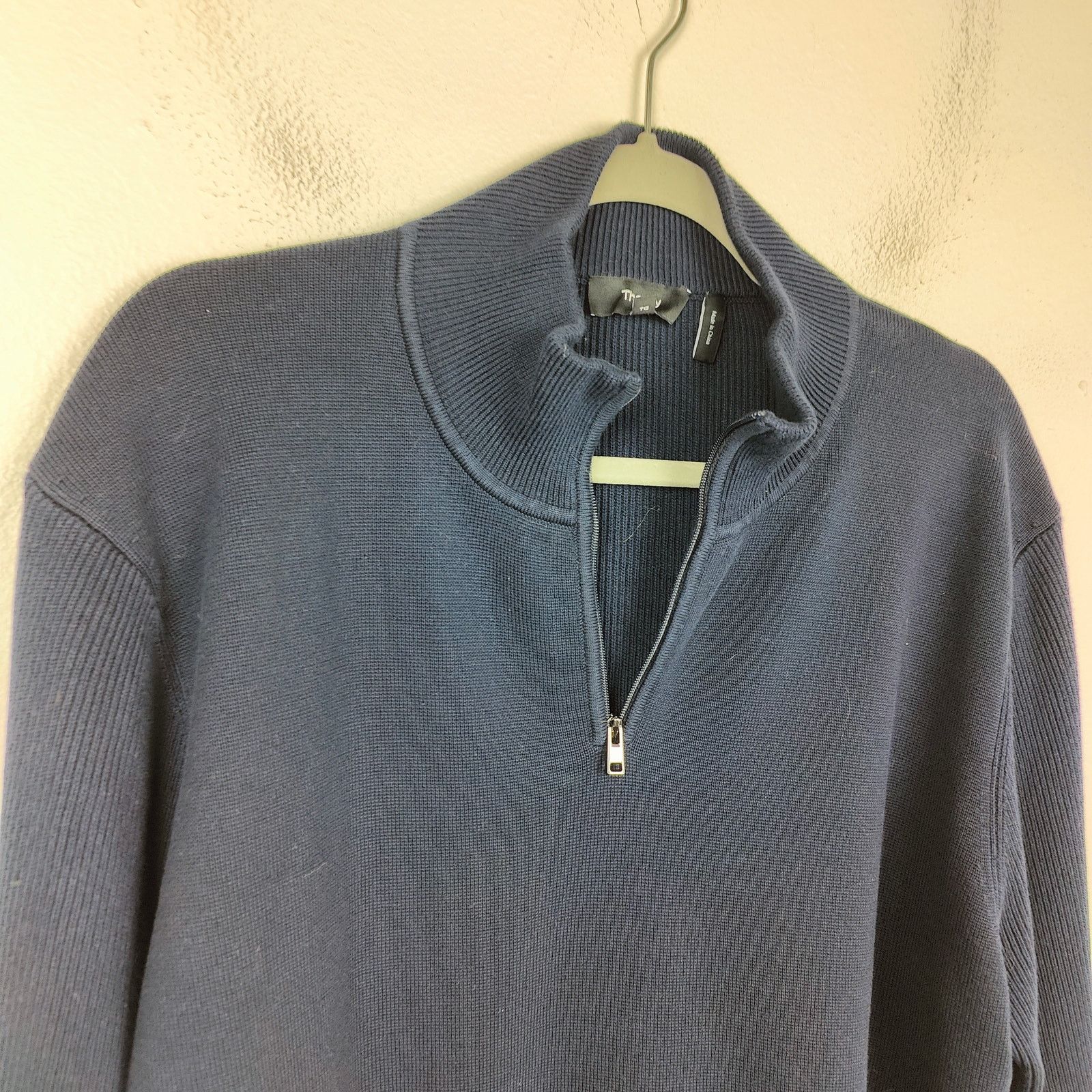 Theory Theory Walton 1/4 Zip Sweater Mens XL Navy Blue Cotton Size US XL / EU 56 / 4 - 2 Thumbnail