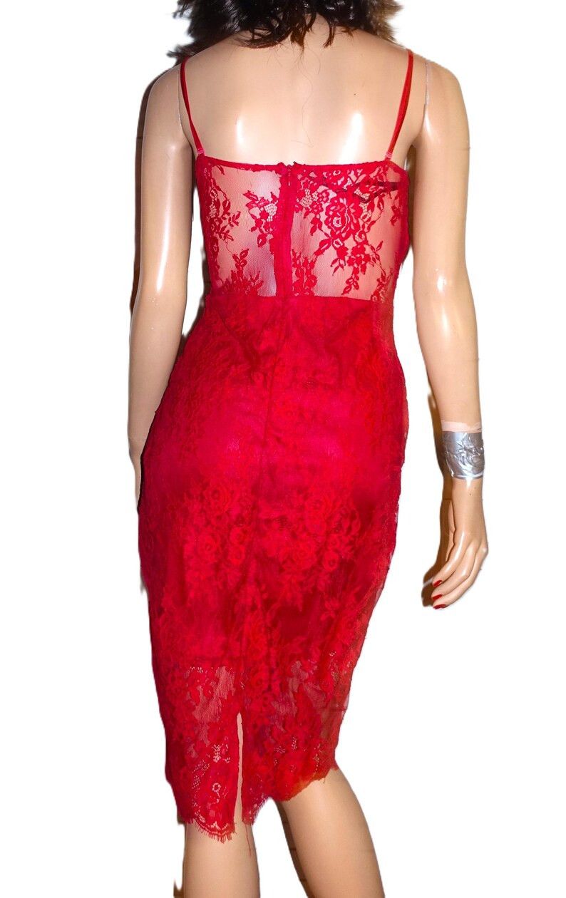 Vintage Windsor Red Lace Floral Bodycon Dress S Size S / US 4 / IT 40 - 5 Thumbnail