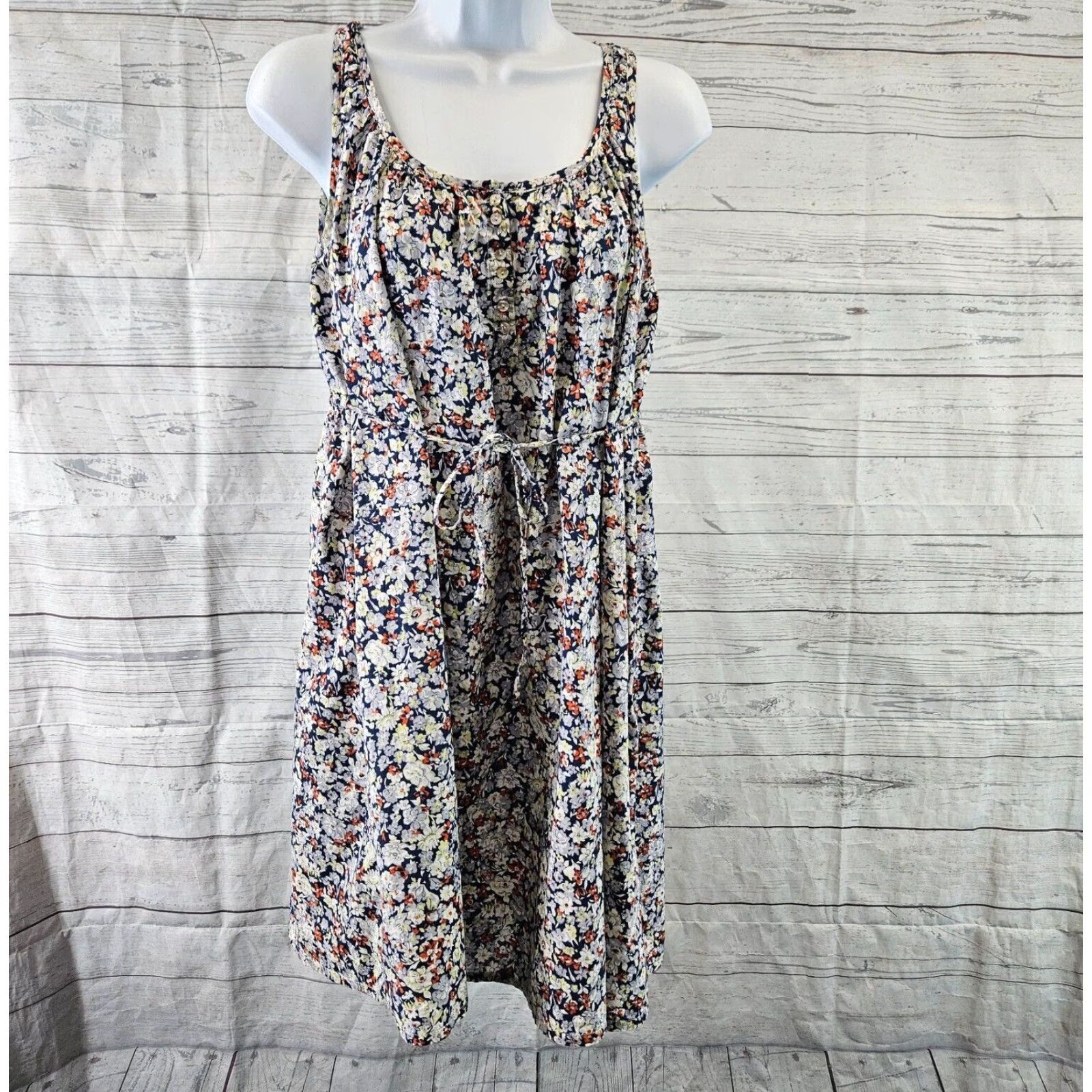 Vintage Porridge Floral Tank Dress Sleeveless Scoop Neck Blue Orange Womens M Medium Short Dress Size M / US 6-8 / IT 42-44 - 2 Thumbnail