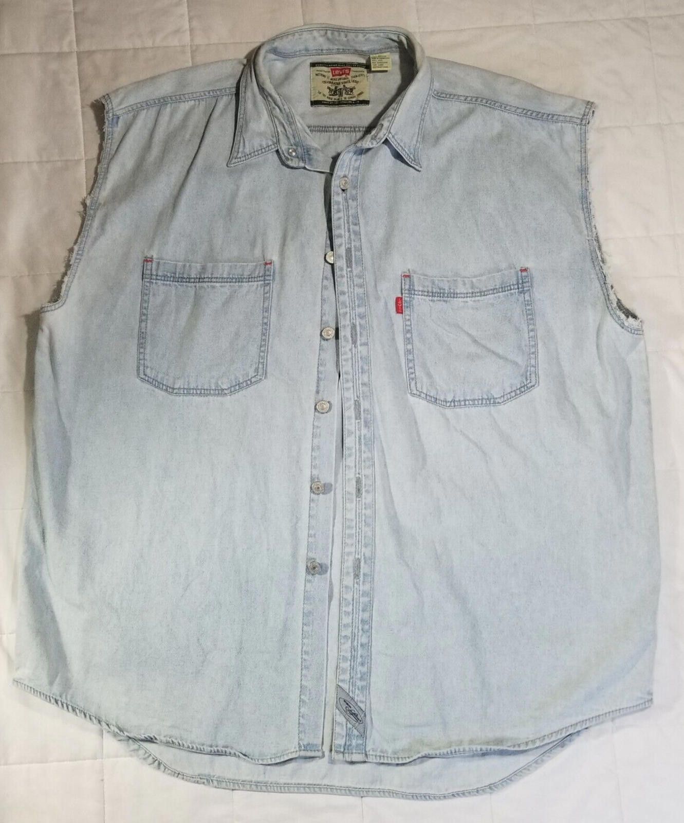 Levi's Levi XL Denim Denver Broncos Sleeveless Button Down Size ONE SIZE - 1 Thumbnail