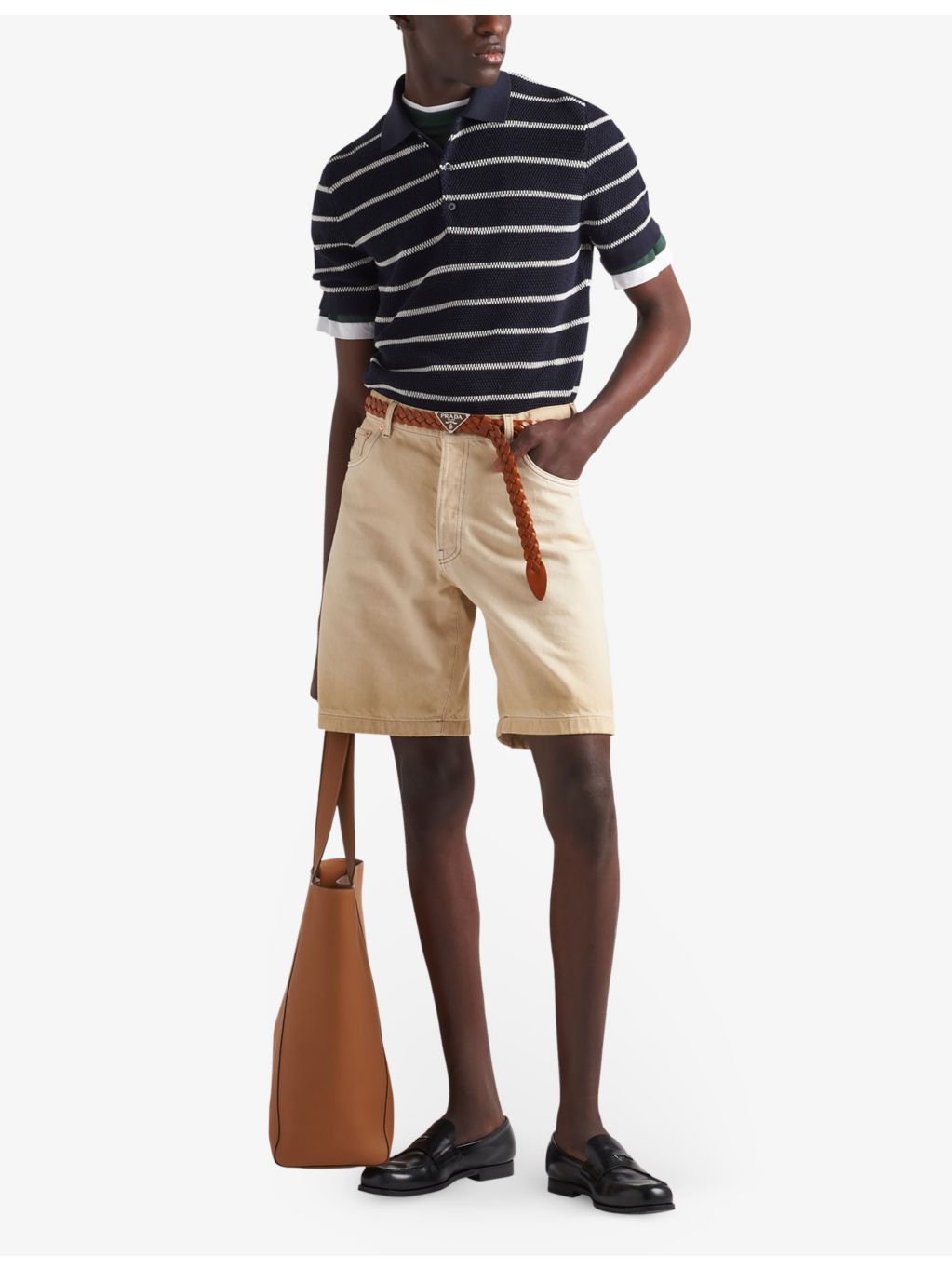 Prada o1bcso1str1025 Brand-Plaque Faded-Wash Denim Shorts in Beige Size US 32 / EU 48 - 2 Thumbnail