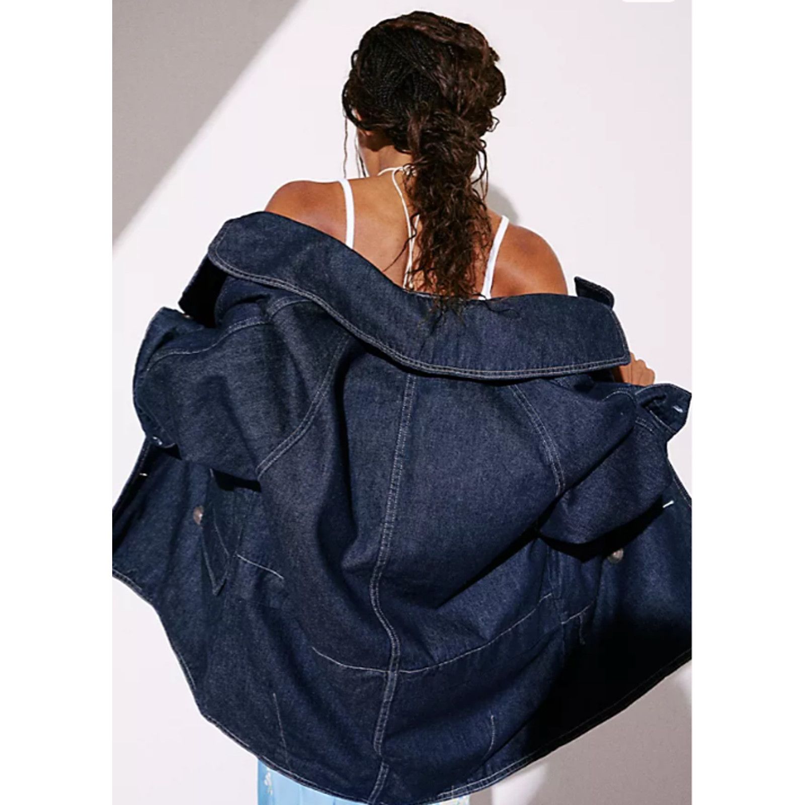 Free People New FREE PEOPLE Denim Car Coat $148 SMALL Dark Blue Indigo Size S / US 4 / IT 40 - 2 Thumbnail