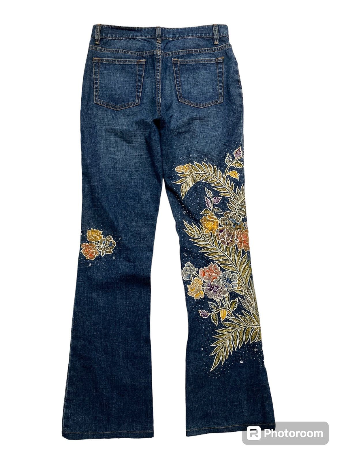 Japanese Brand Flared Japanese Art Denim Embroidered Floral Design Rare Size US 29 - 2 Thumbnail