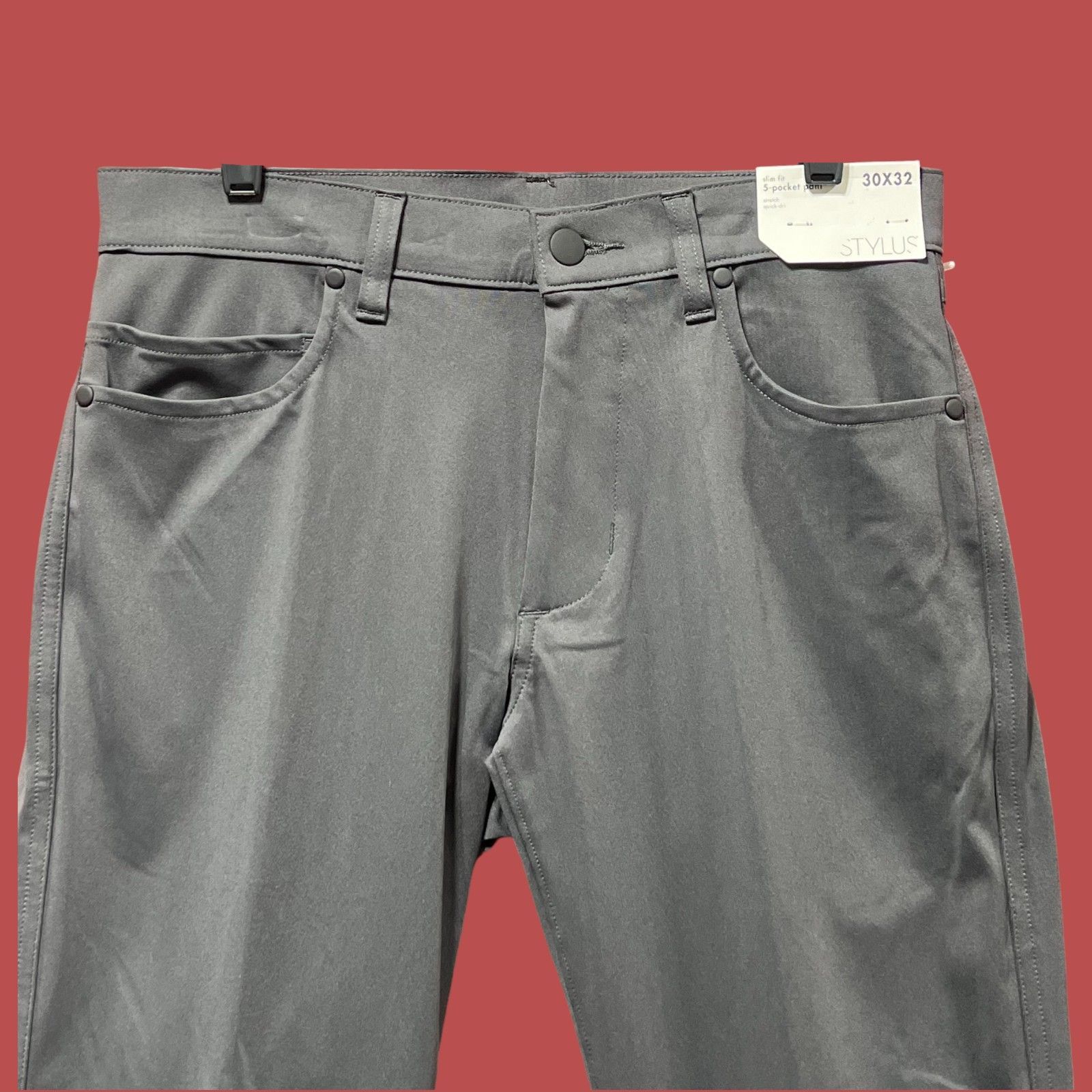 Other Stylus - 5 Pockets Mens Slim Fit Flat front Pant - Gray - 3 Size US 30 / EU 46 - 16 Thumbnail