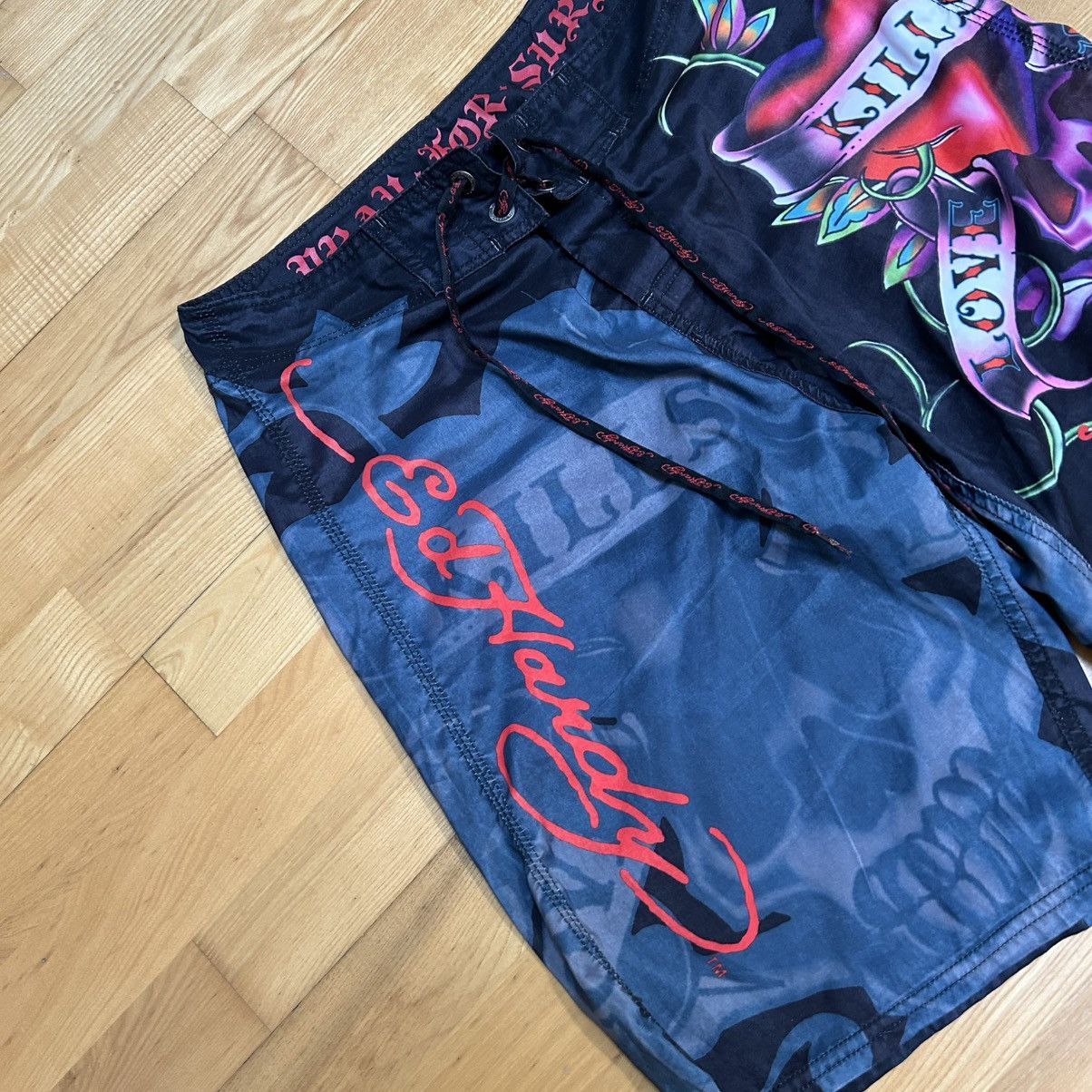 Christian Audigier × Ed Hardy × Japanese Brand Y2K Ed Hardy shorts black tattoo skull Size US 34 / EU 50 - 2 Thumbnail