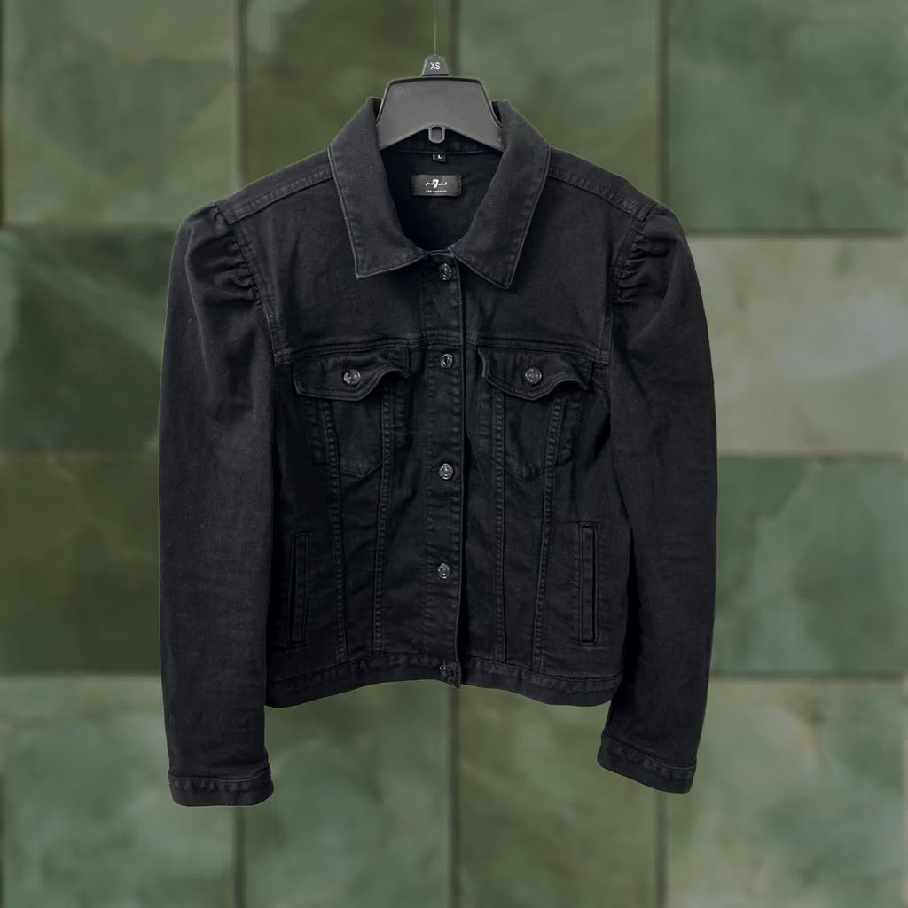 7 For All Mankind 7 For All Mankind Denim Jacket Womens L Black Pockets Logo Long Sleeve Button Front Short | 7 For All Mankind Women’s Jacket Black Denim L Size L / US 10 / IT 46 - 1 Thumbnail