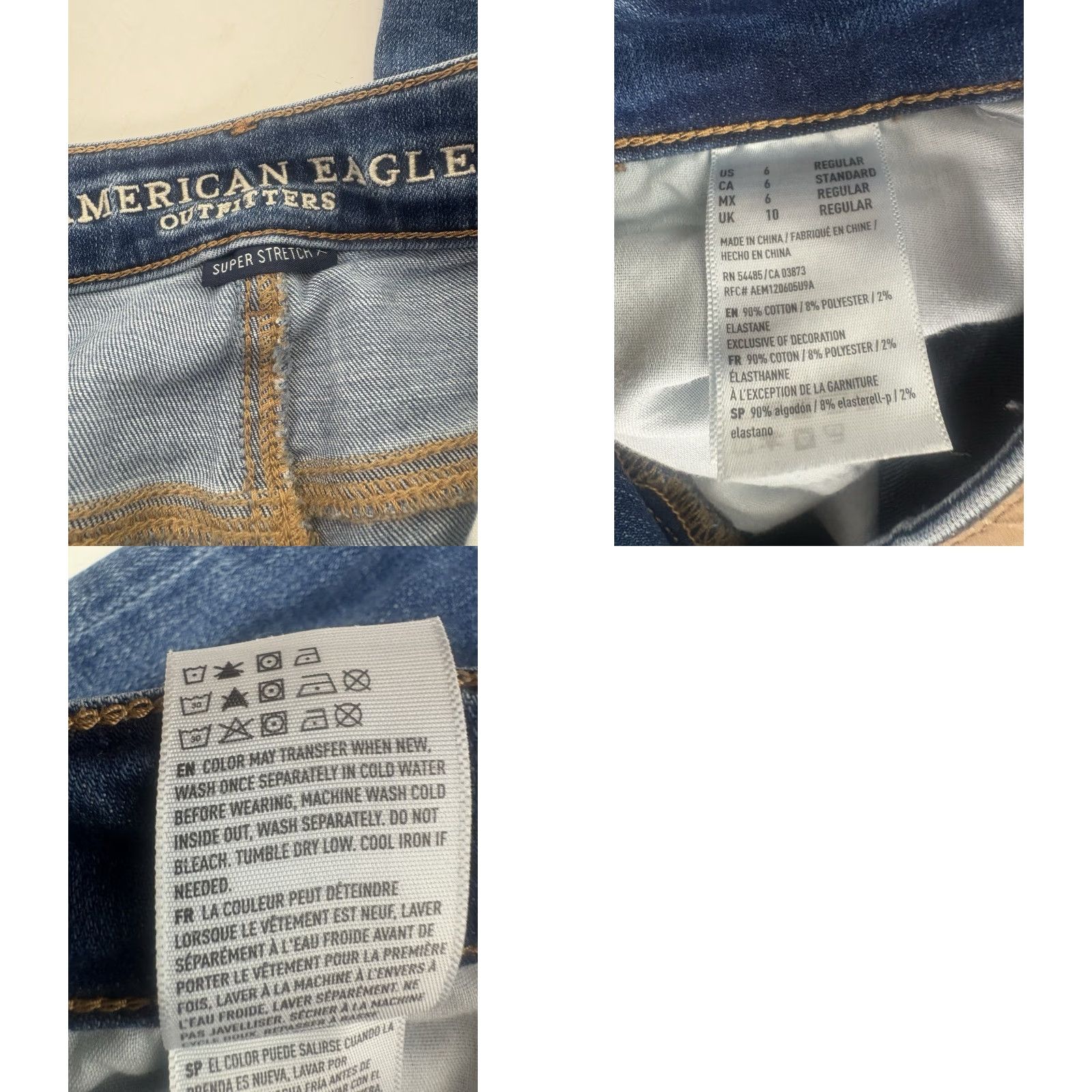 American Eagle Outfitters American Eagle Med Faded Wash W-Whiskers Super Stretch X Jeans Womens Size 6 Size 28" / US 6 / IT 42 - 8 Thumbnail