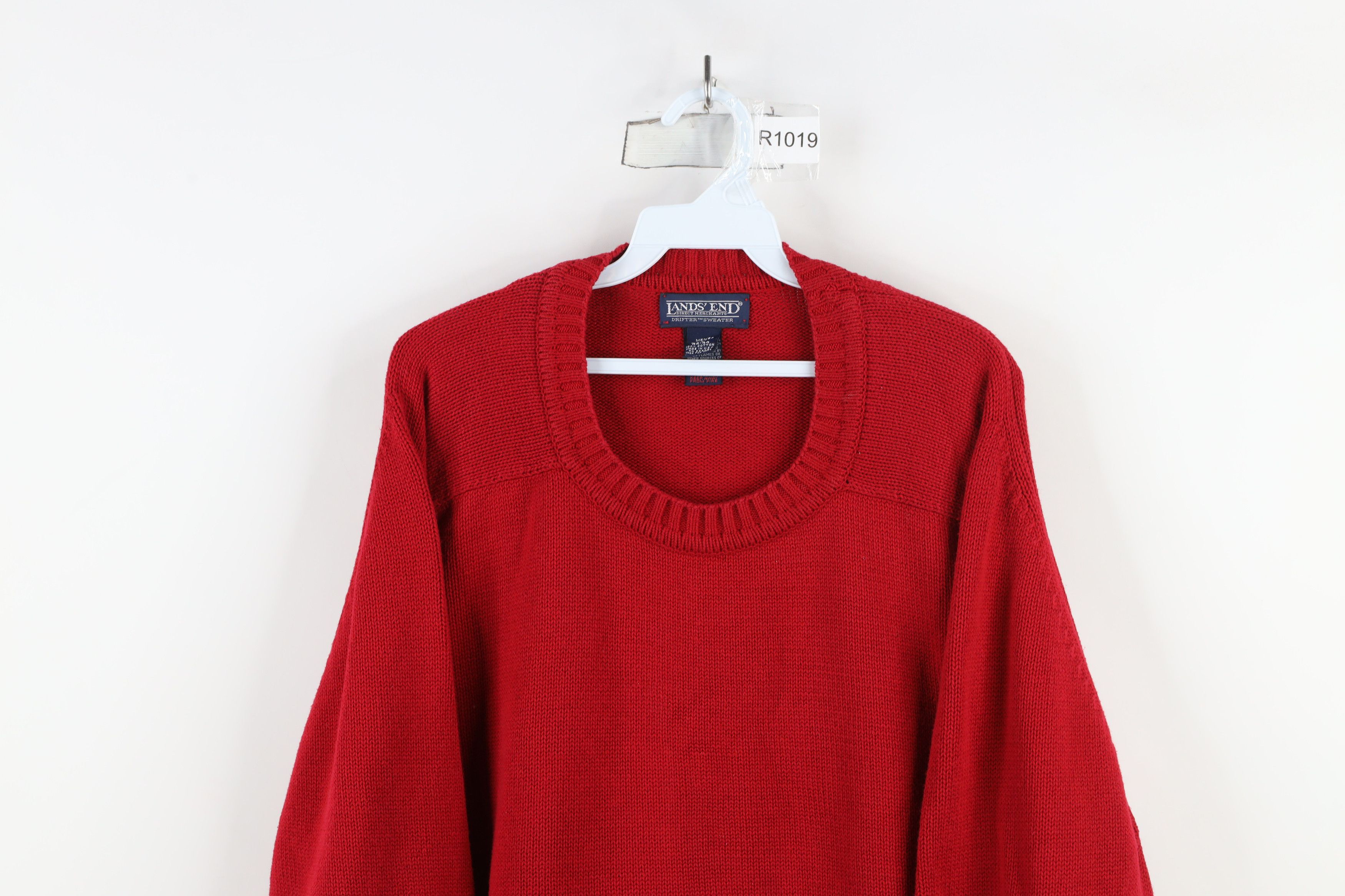 Lands' End × Vintage Vintage 90s Lands End Cotton Knit Crewneck Sweater Red USA Size US L / EU 52-54 / 3 - 2 Thumbnail