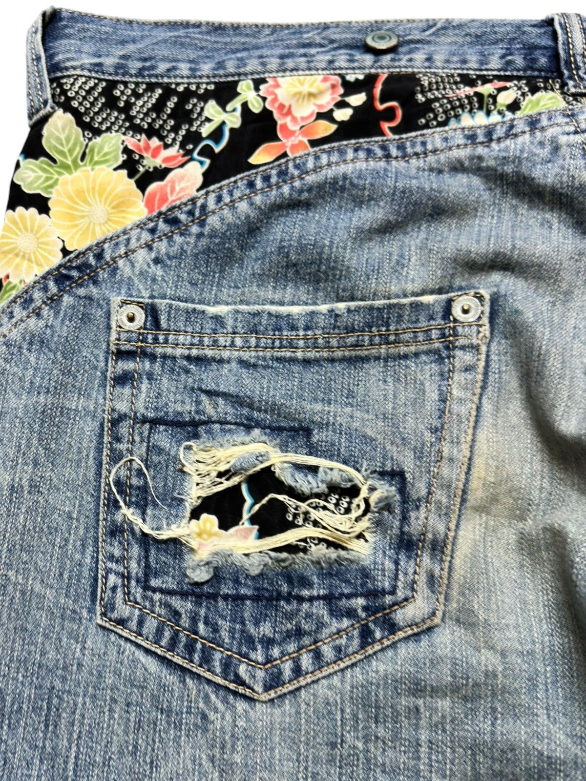 JNCO Vintage Japanese Brand Baggy Floral Sashiko Boro Style Jeans Size US 41 - 6 Thumbnail
