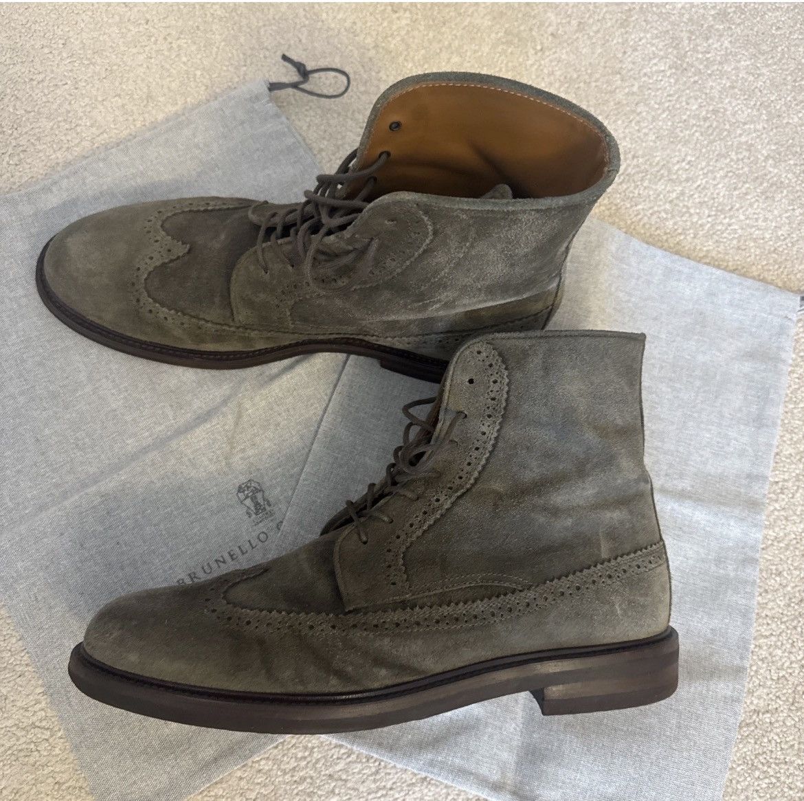 Brunello Cucinelli Brunello Cucinelli olive green suede boots sz45/12US! Size US 12 / EU 45 - 4 Thumbnail