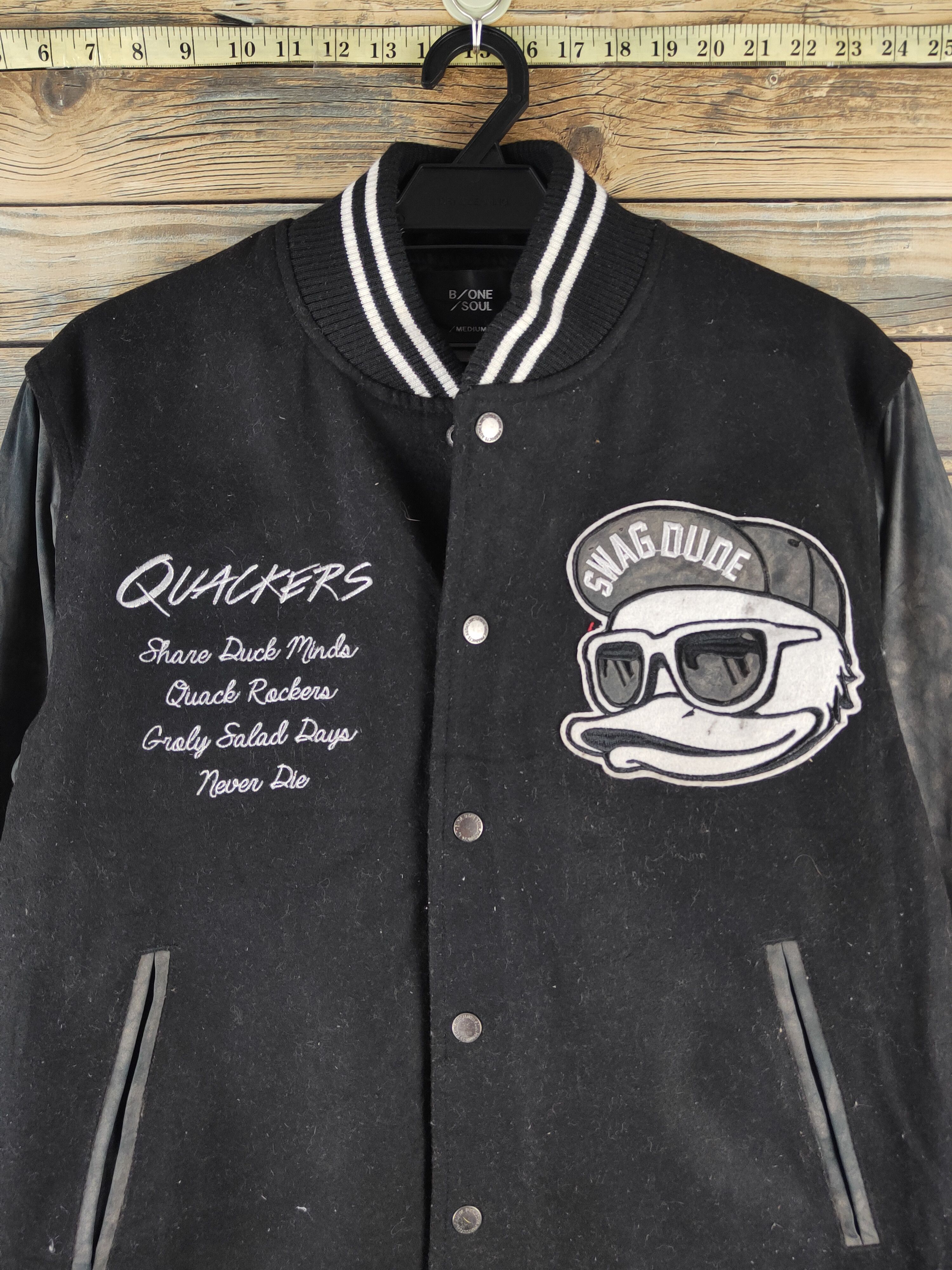 Japanese Brand DL B/one/soul duck Black Varsity Jackets #S2882 Size US M / EU 48-50 / 2 - 2 Thumbnail