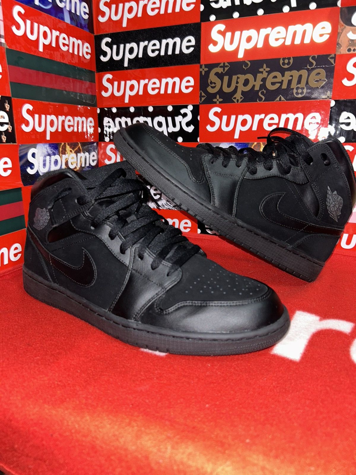 image of Jordan Brand 1 Mid Triple Black (2018) 554724-050 Size 13 Shoes, Men's