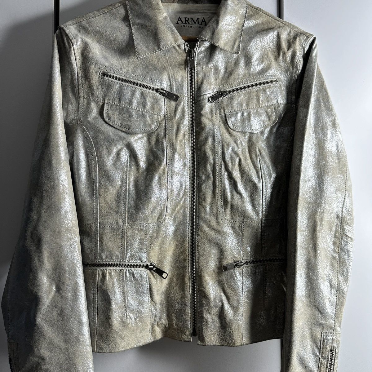 ARMA Metallic silver leather jacket by Arma sz S Size M / US 6-8 / IT 42-44 - 2 Thumbnail