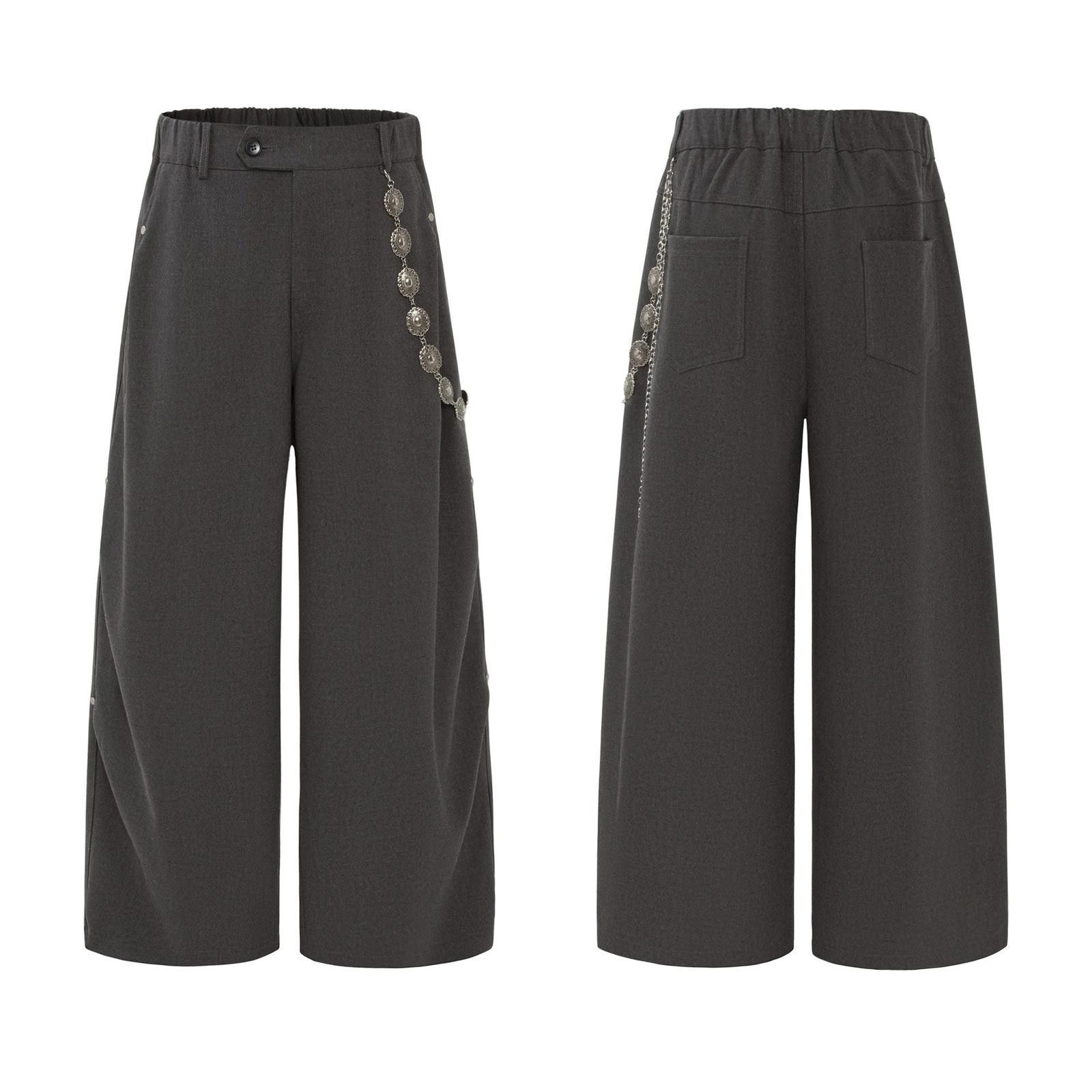 Japanese Brand Dark Gray Wide Leg Casual Pants with Chain Detail Size US 30 / EU 46 - 5 Thumbnail
