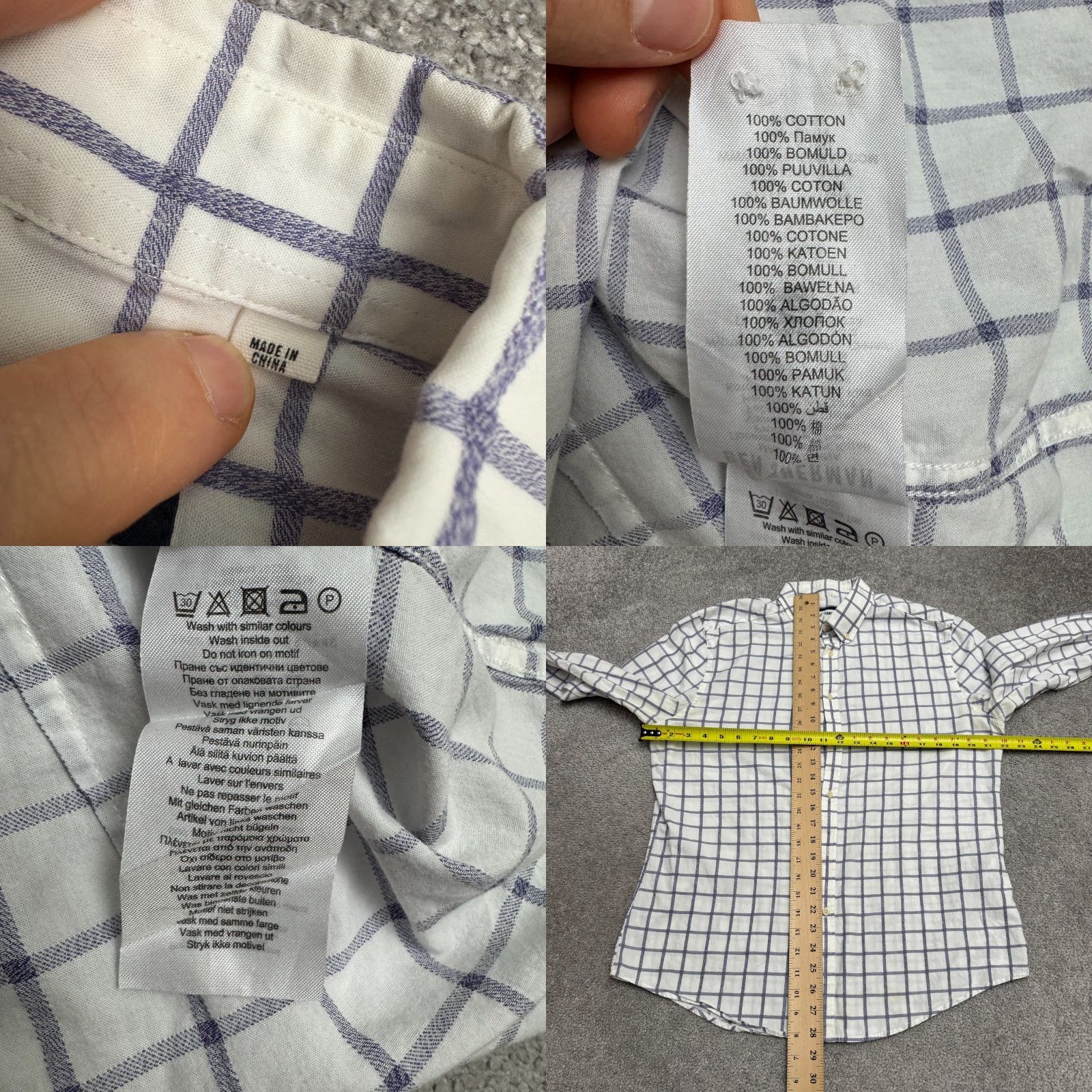 Ben Sherman Ben Sherman Slim Fit Windowpane Button Down Shirt Men XL Blue White Check Cotton Size US XL / EU 56 / 4 - 9 Thumbnail