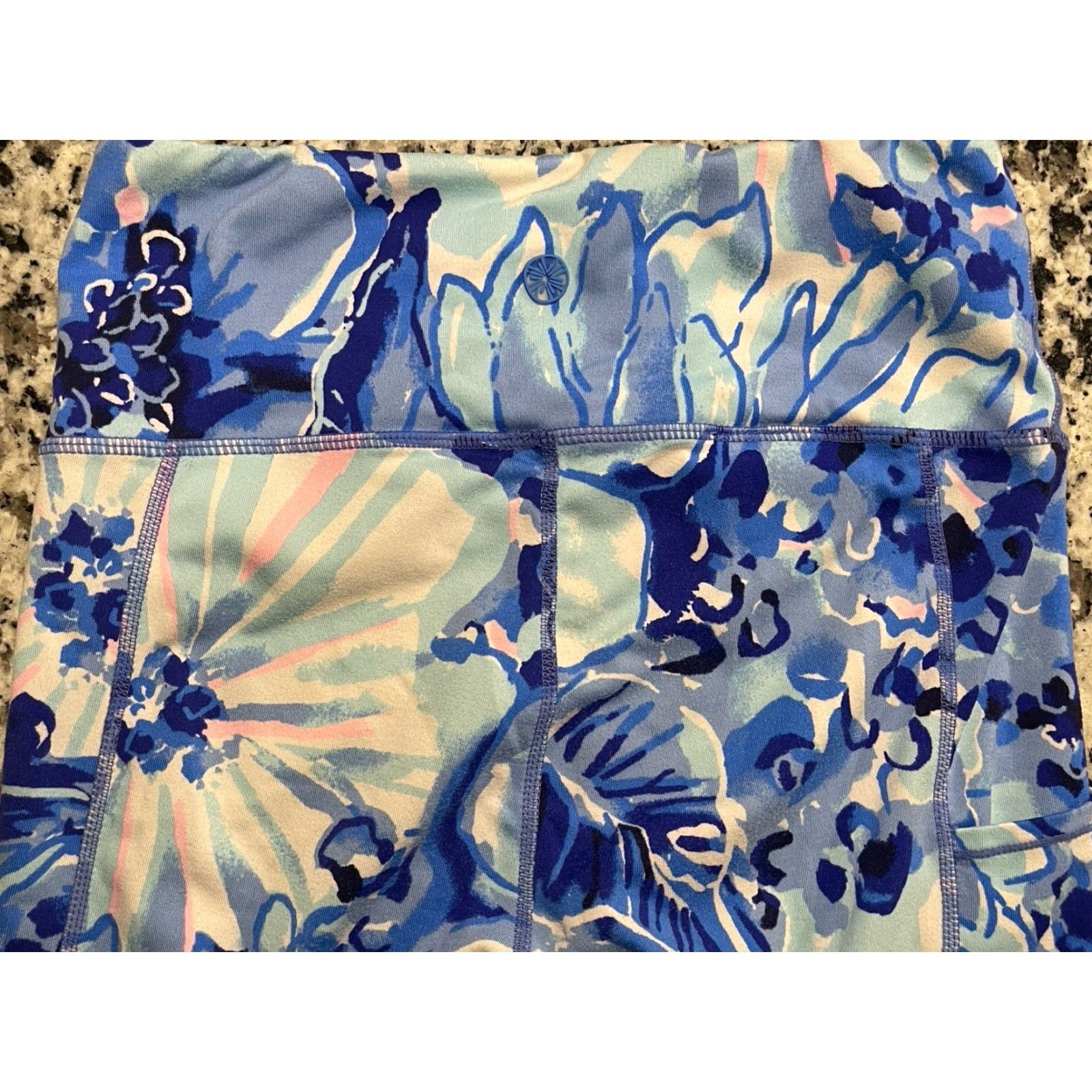 Lilly Pulitzer VINTAGE Lilly Pulitzer Catch N Keep Blue Luxletic Weekender Leggings Ss - Womens - Leggings - Blue - Cropped - Activewear - Lilli - S Size 28" / US 6 / IT 42 - 6 Thumbnail