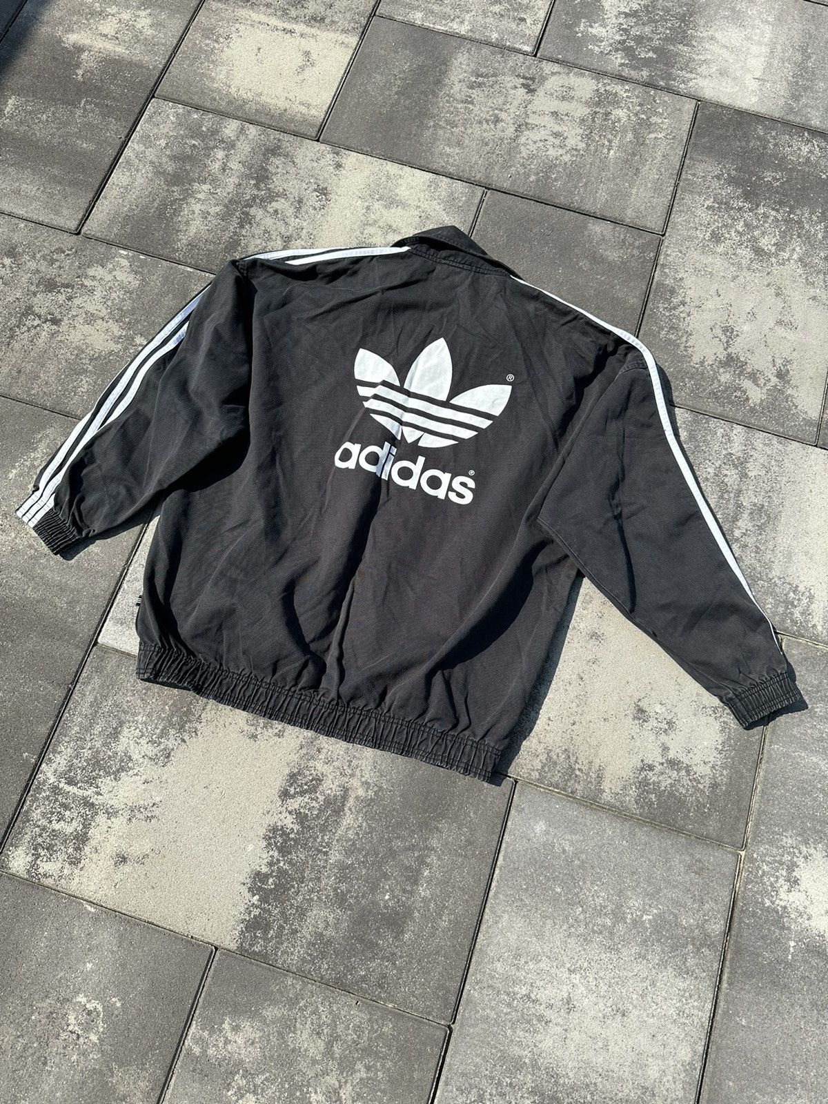 Pre-owned Adidas X Vintage Adidas Vintage Sweatshirt With A Collar Double Logo In Black
