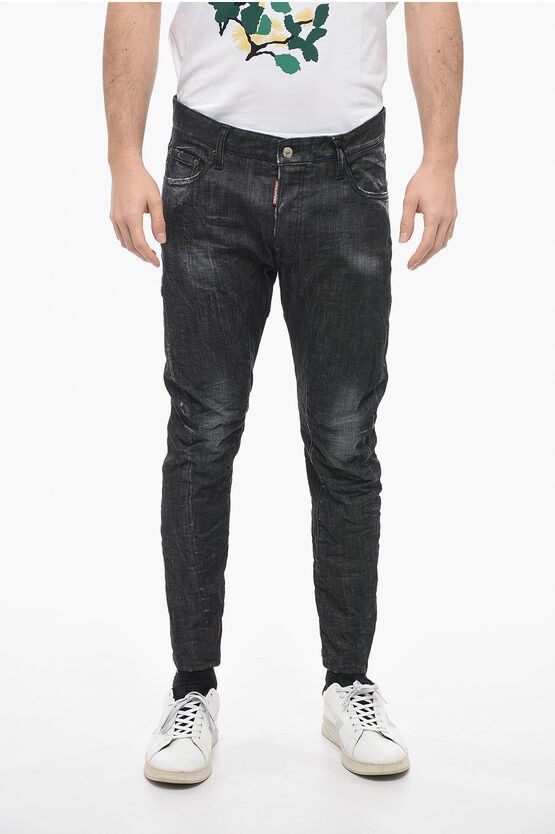 Image of Dsquared2 Stretch Denim Tidy Biker Jeans 17Cm in Black, Men's (Size 33)