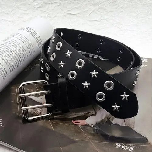 Leather Black Star-Studded Belt Size ONE SIZE - 2 Thumbnail