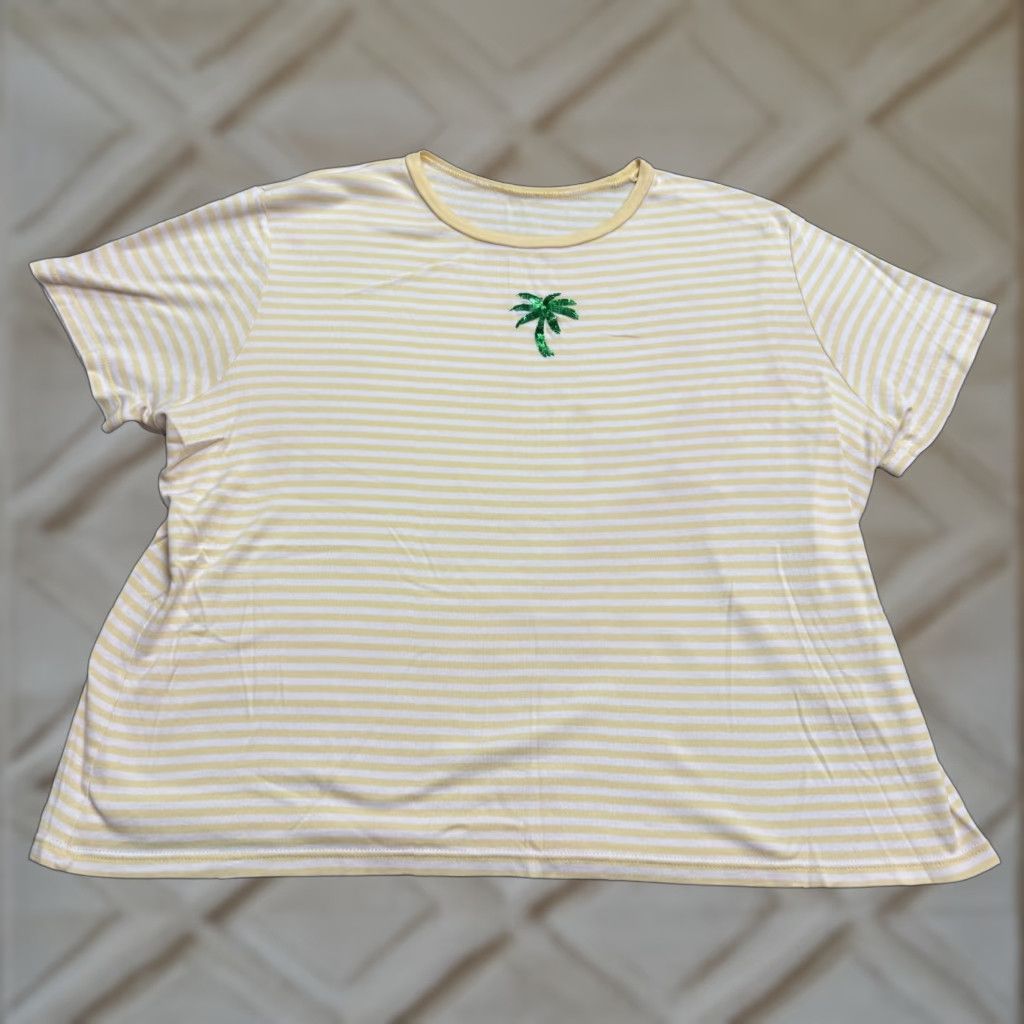 Vintage VINTAGE Y2K T-Shirt Striped Knit 100% Cotton Yellow White Sequin Crew Neck Women 3X Plus Size Size XXL / US 16-18 / IT 52-54 - 1 Thumbnail