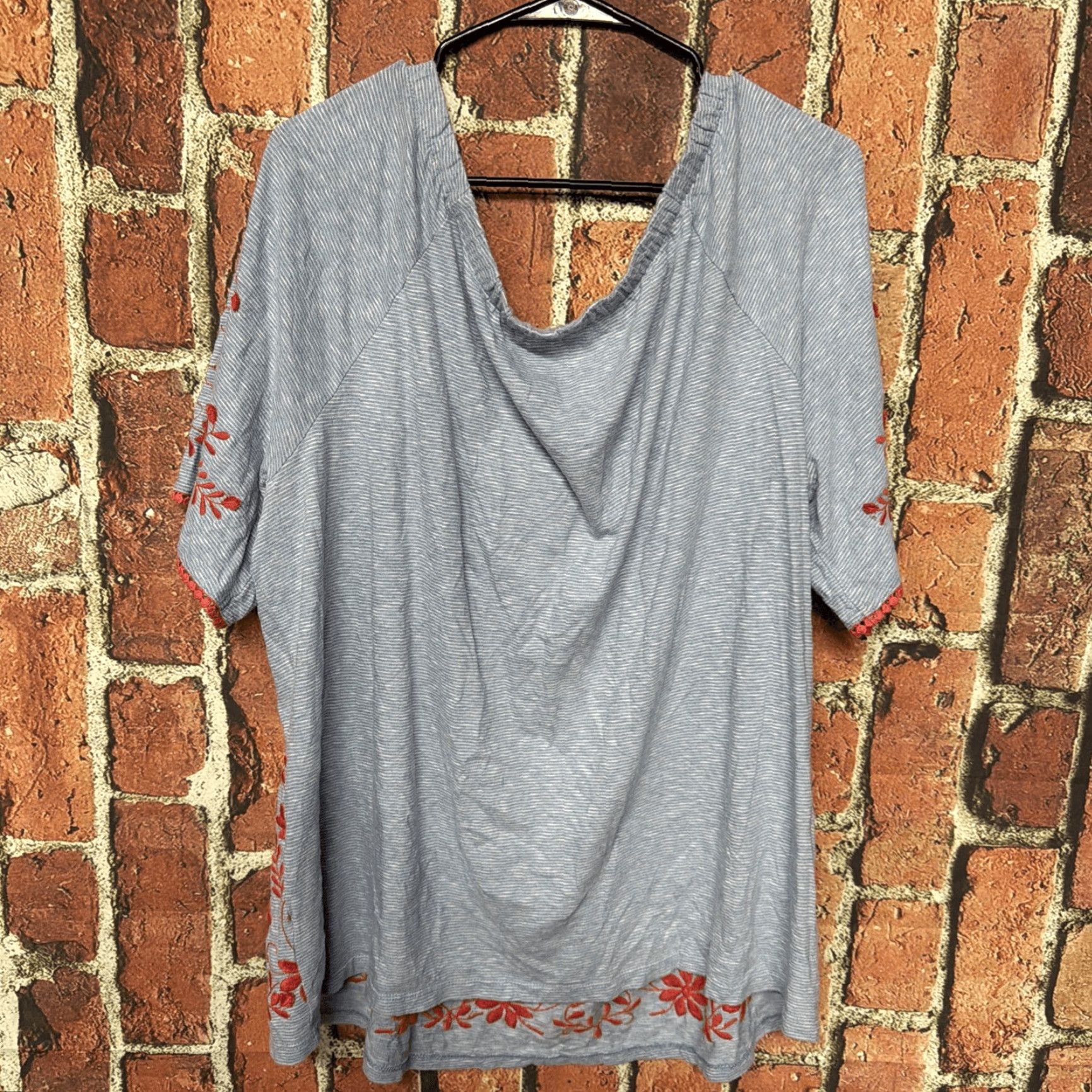 Talbots Talbots Shirt Blouse 2X Plus Floral Blue Embroidered Short Sleeve crew neck casual workwear Size XXL / US 16-18 / IT 52-54 - 4 Thumbnail