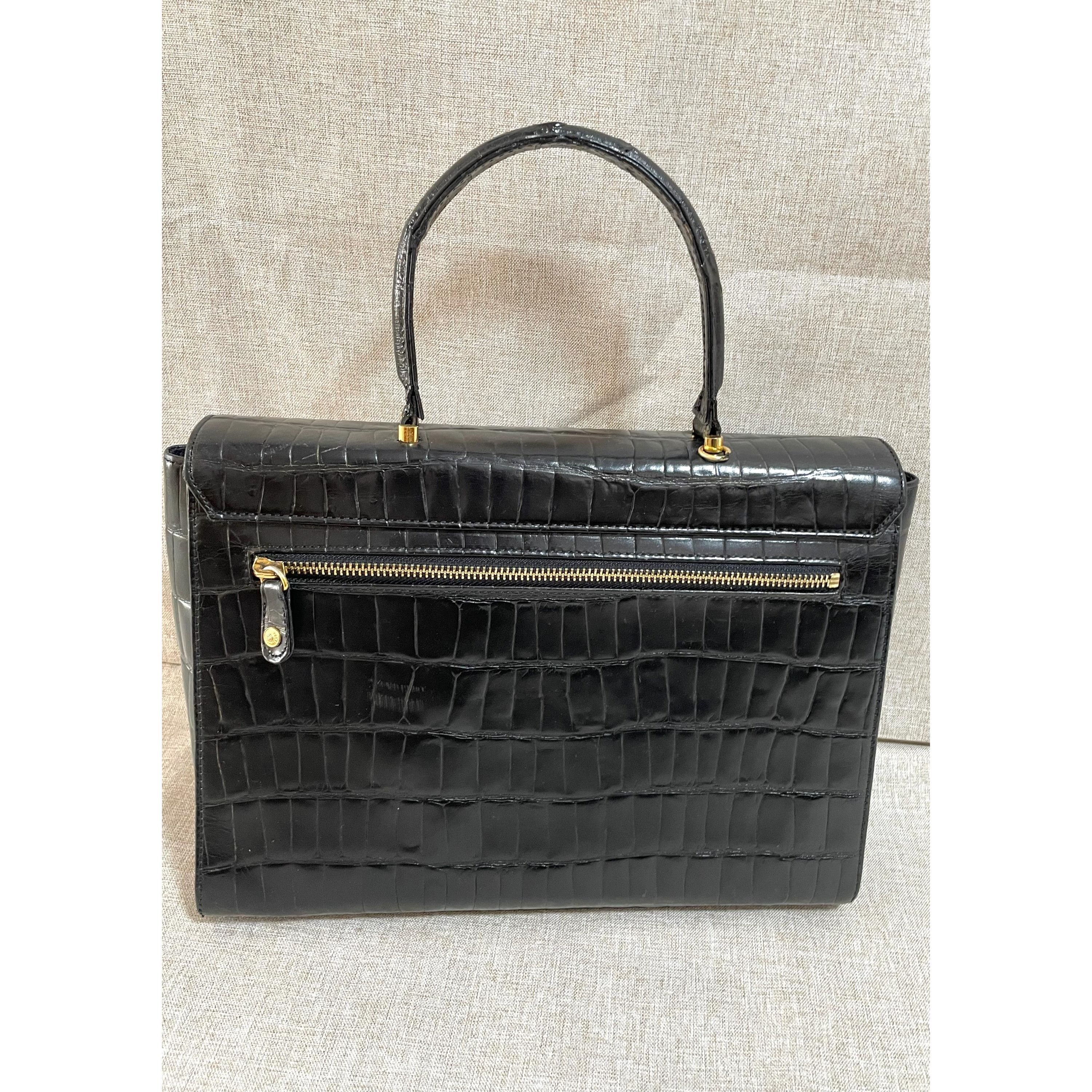 Versace Vintage Gianni Versace black croc embossed leather handbag Size ONE SIZE - 3 Thumbnail