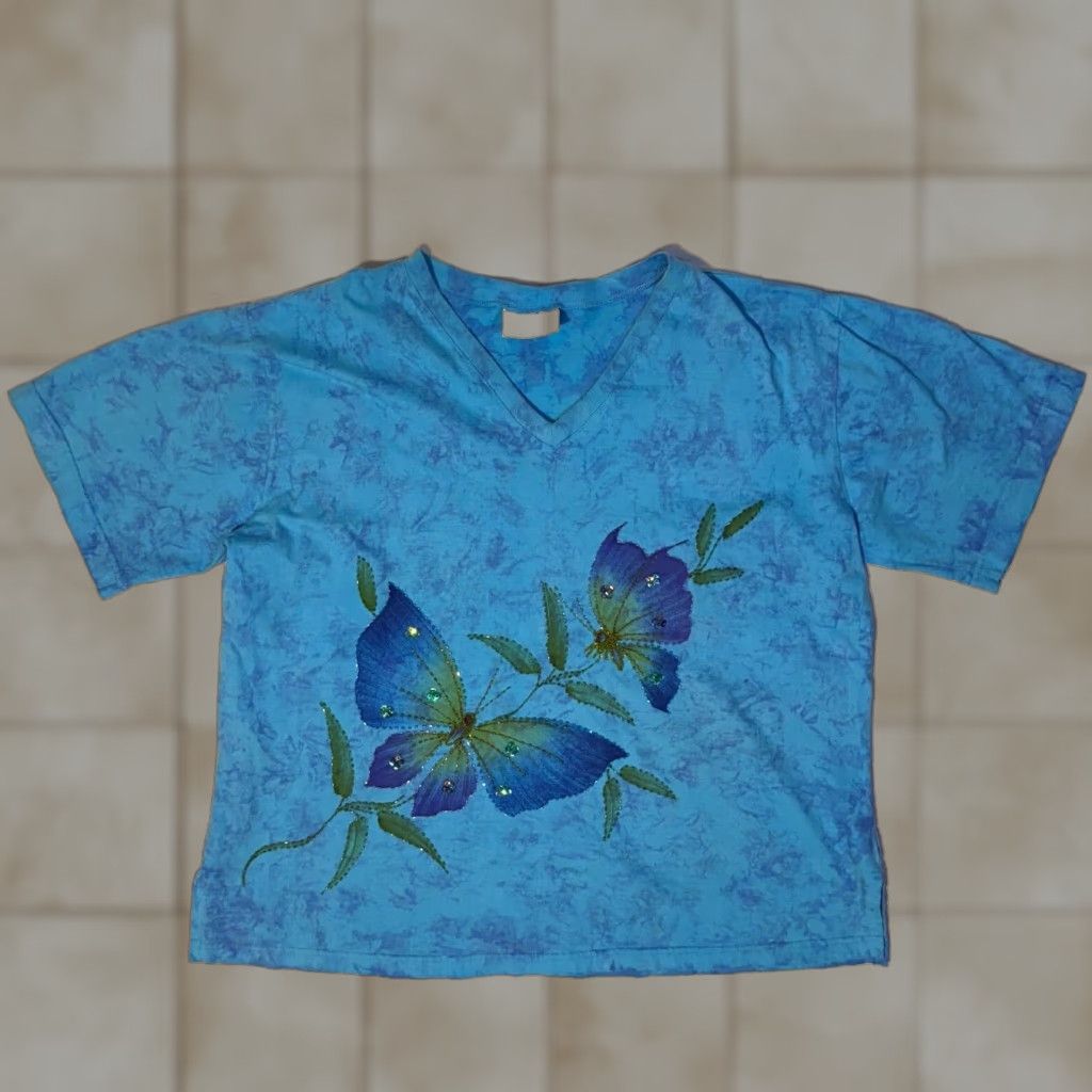Vintage VINTAGE Coconut reef T-Shirt Beach Logo Blue Tie-dye XL Cotton Short Sleeve V-Neck Womens Regular Blue Size XL / US 12-14 / IT 48-50 - 1 Thumbnail