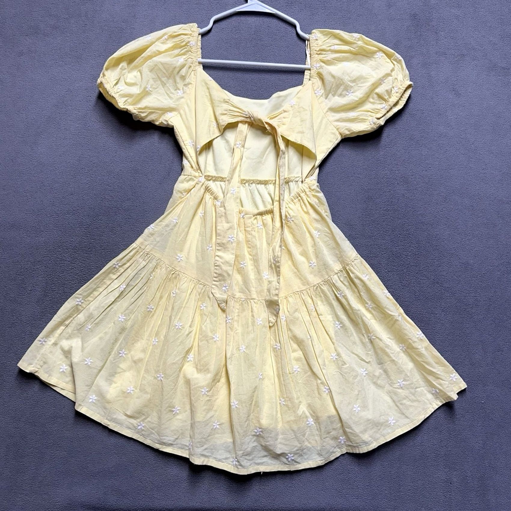 Jessica Simpson Jessica Simpson Mini Dress Womens S Yellow Embroidered Puff Sleeve Casual Scoop Neck Size S / US 4 / IT 40 - 2 Thumbnail