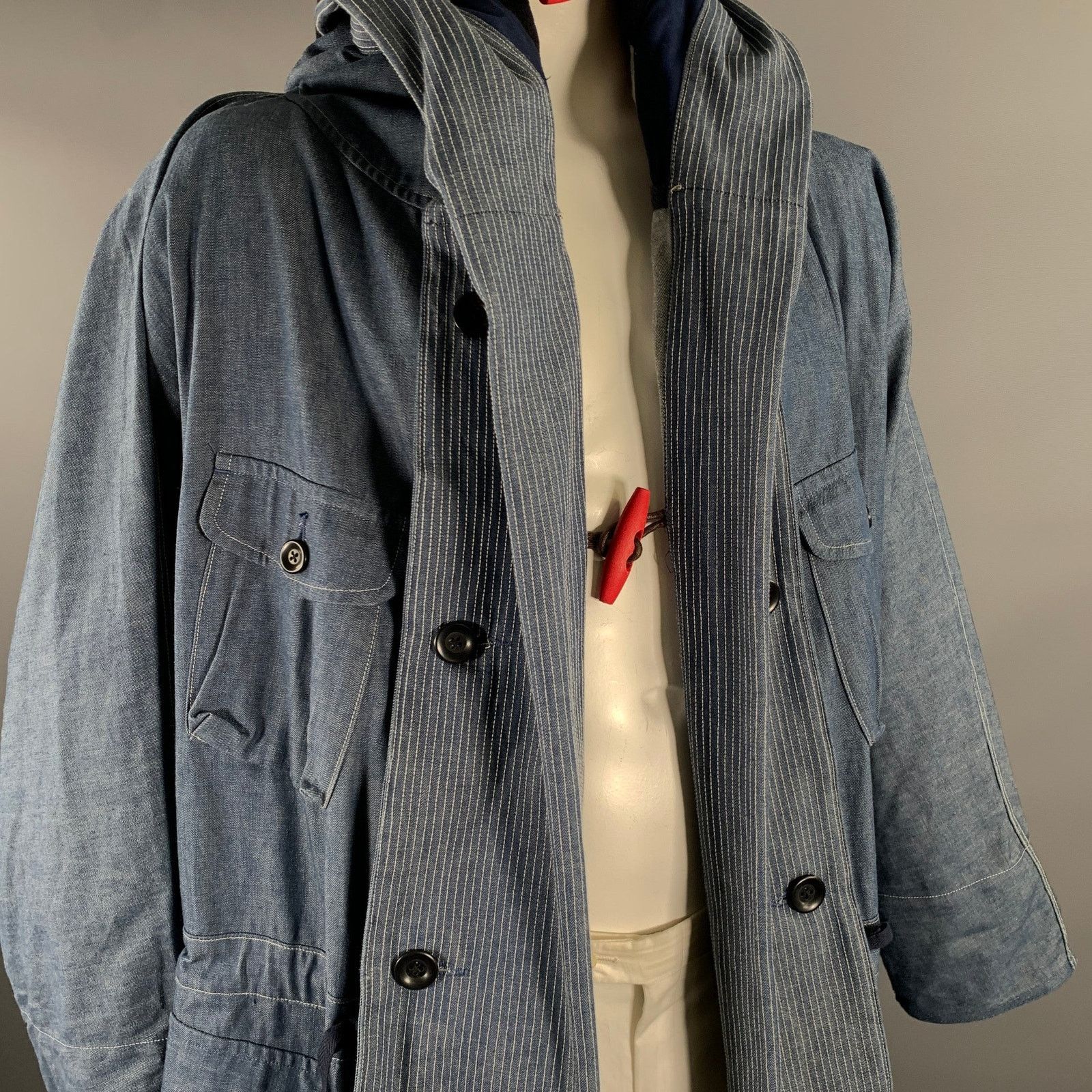 Kapital KAPITAL Size L Indigo Cotton Hooded Traggle Ring Coat Size US L / EU 52-54 / 3 - 6 Thumbnail