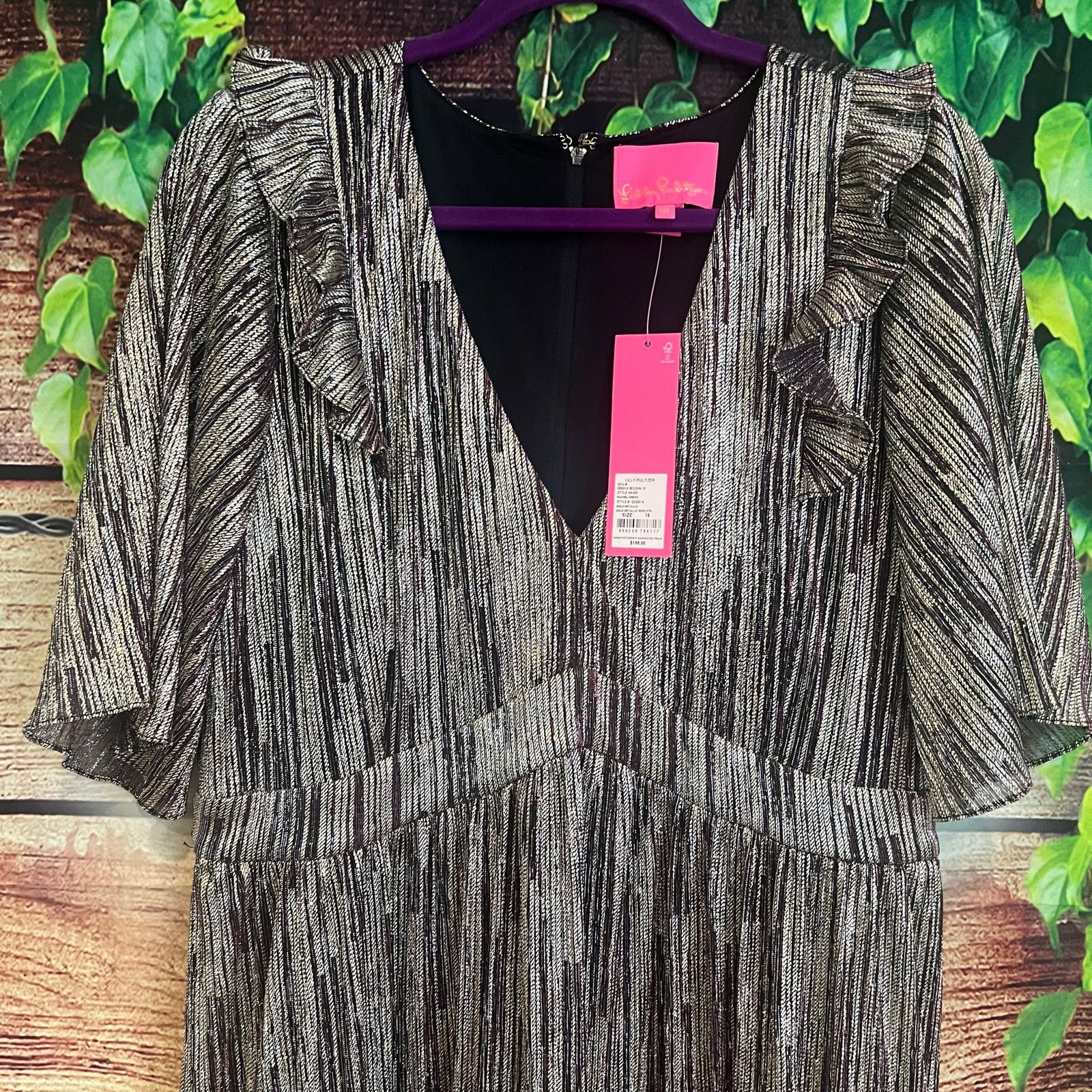 Lilly Pulitzer Lilly Pulitzer Racheli Dress 16 Midi Tiered Metallic Gold Size XXL / US 16-18 / IT 52-54 - 3 Thumbnail