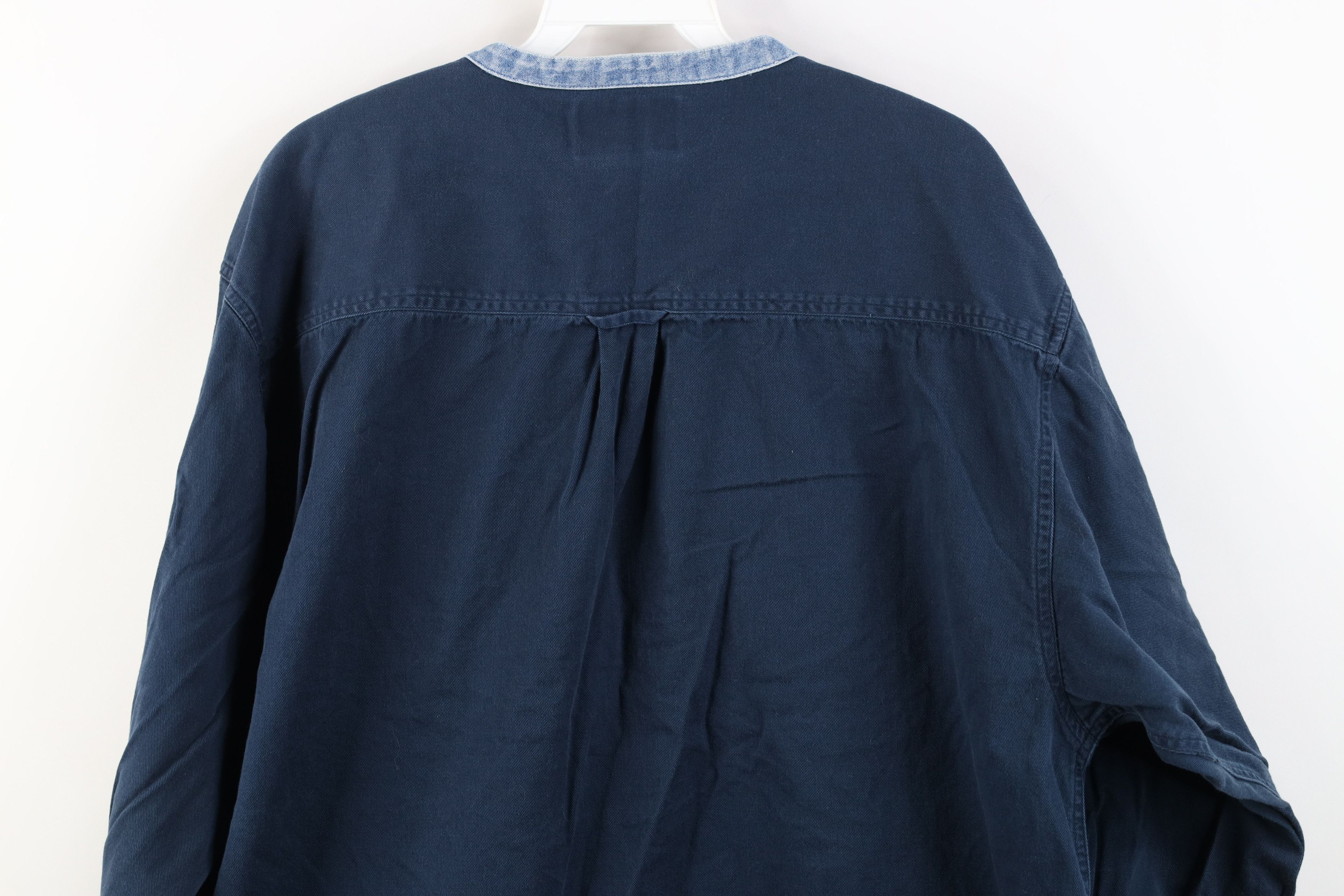 Vintage Vintage 90s Streetwear Twill Denim Band Collar Button Shirt Size US L / EU 52-54 / 3 - 13 Thumbnail