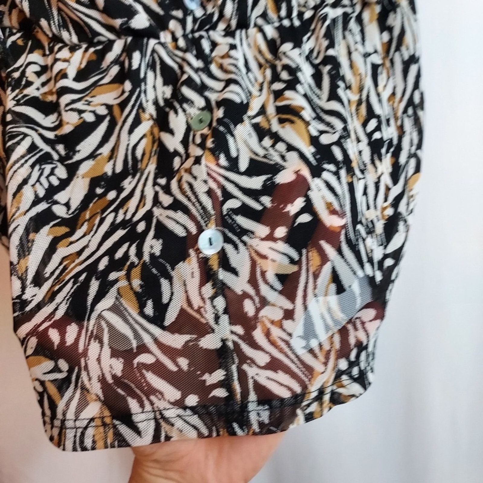 Other AUW Multicolor Black Brown White Abstract Ruffle Blouse Top Size M / US 6-8 / IT 42-44 - 5 Thumbnail