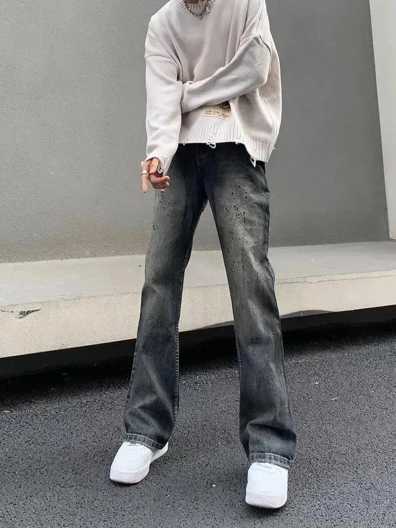 Japanese Brand Retro micro flared straight leg splashed ink jeans Size US 30 / EU 46 - 6 Thumbnail