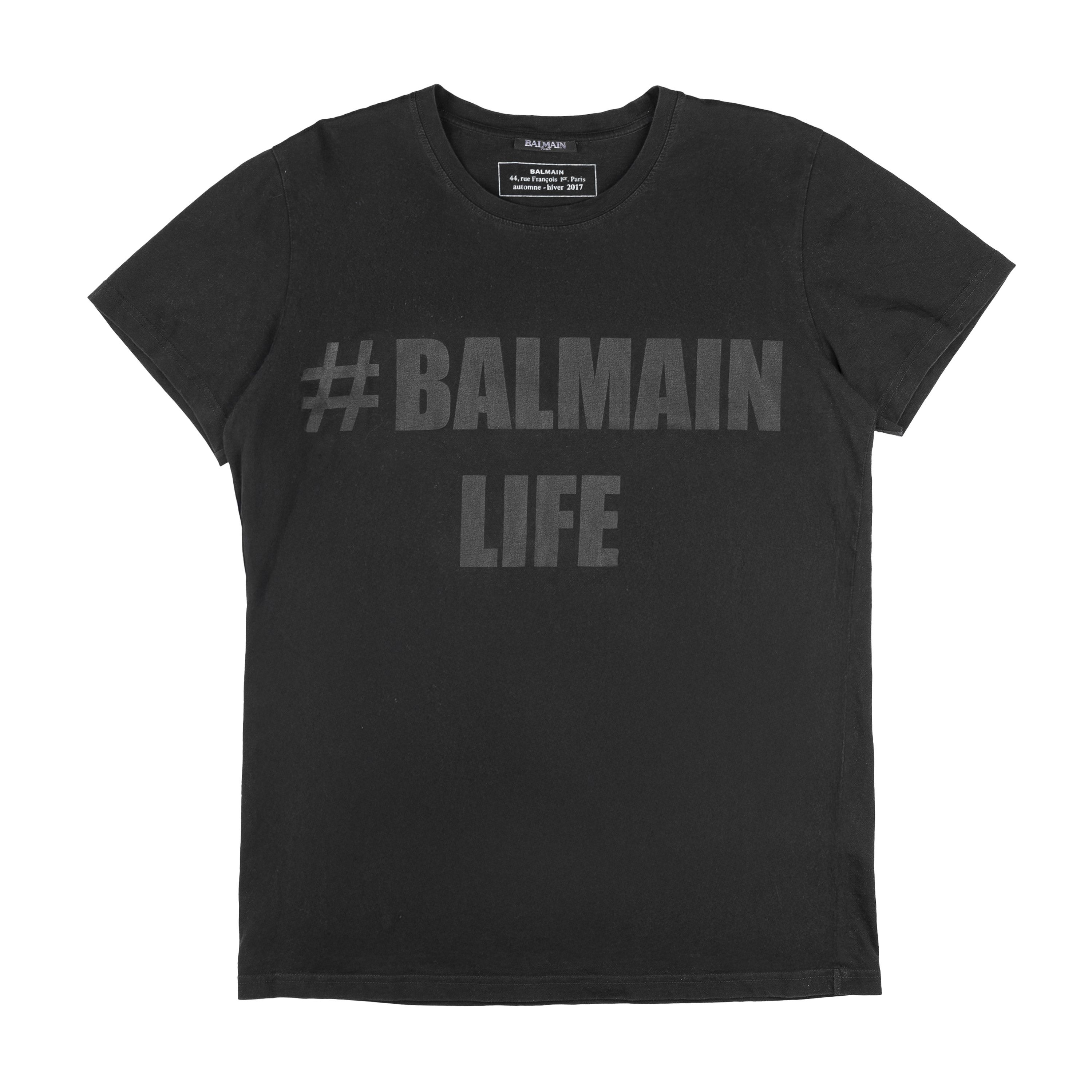 Balmain Balmain Paris 2017 AW "BALMAIN LIFE" Black T-Shirt Size US L / EU 52-54 / 3 - 1 Thumbnail