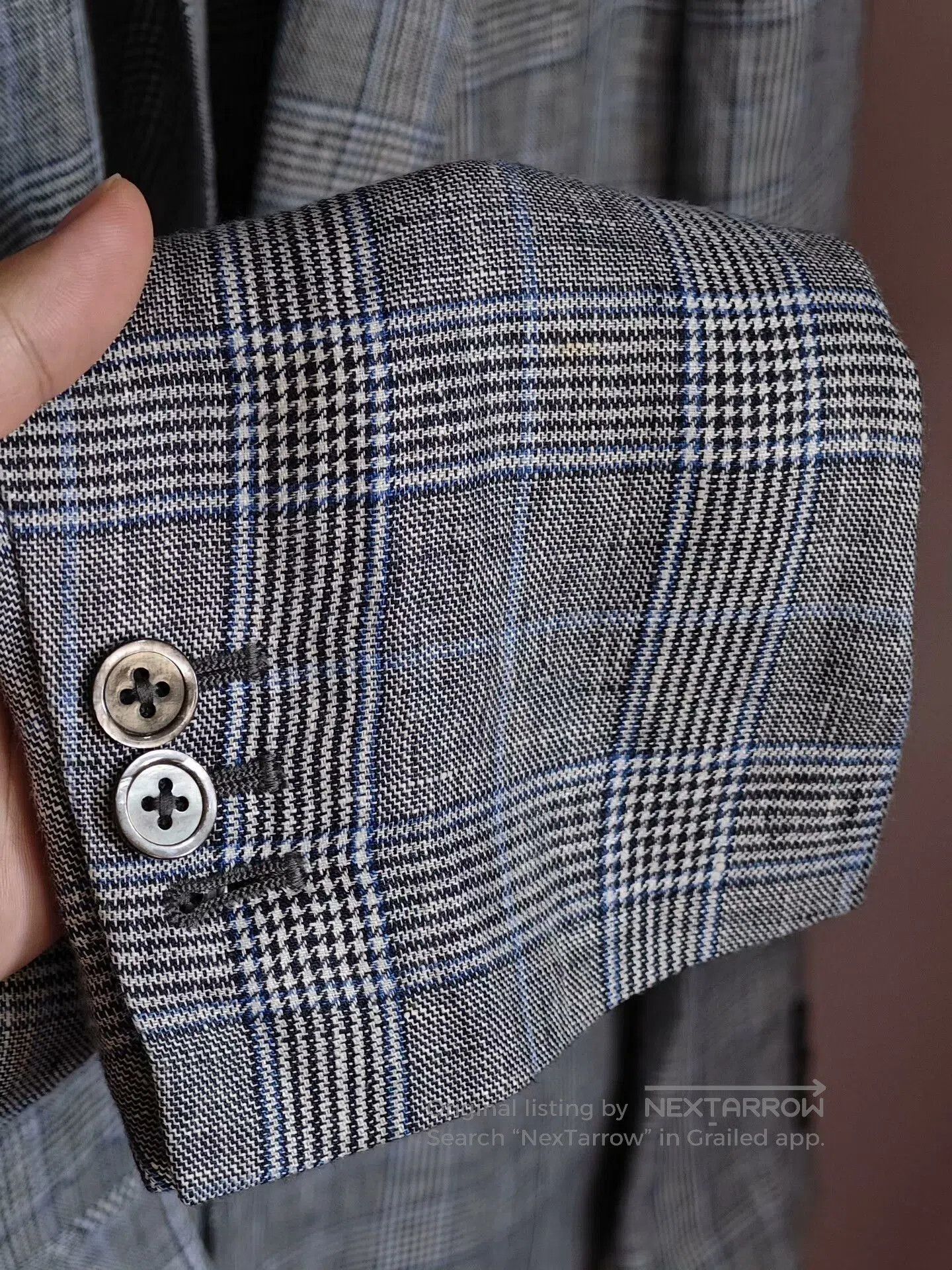 Japanese Brand Custom Gray Blue Plaid Linen Blazer. Size US M / EU 48-50 / 2 - 4 Thumbnail