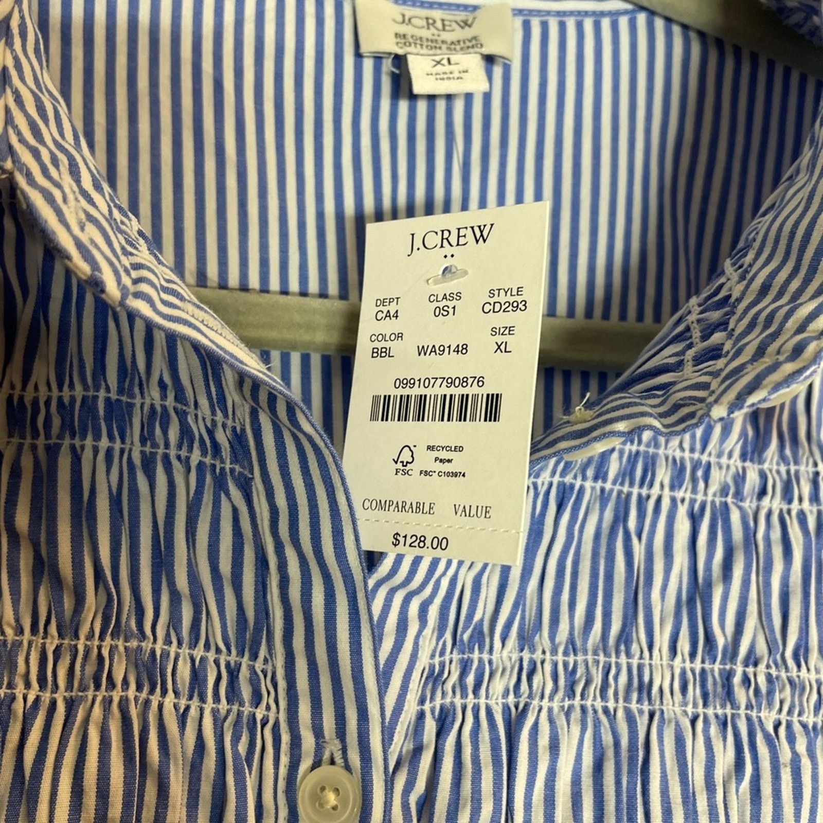 J.Crew NWT J. Crew Blue and White Striped Smocked Dress Size XL / US 12-14 / IT 48-50 - 4 Thumbnail