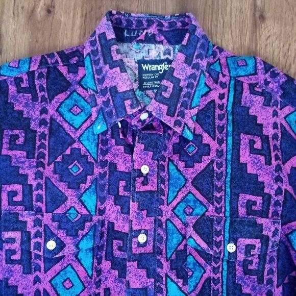 Wrangler Vintage Wrangler Brushpopper Aztec Cowboy Cut Snap Shirt Size US XL / EU 56 / 4 - 1 Thumbnail