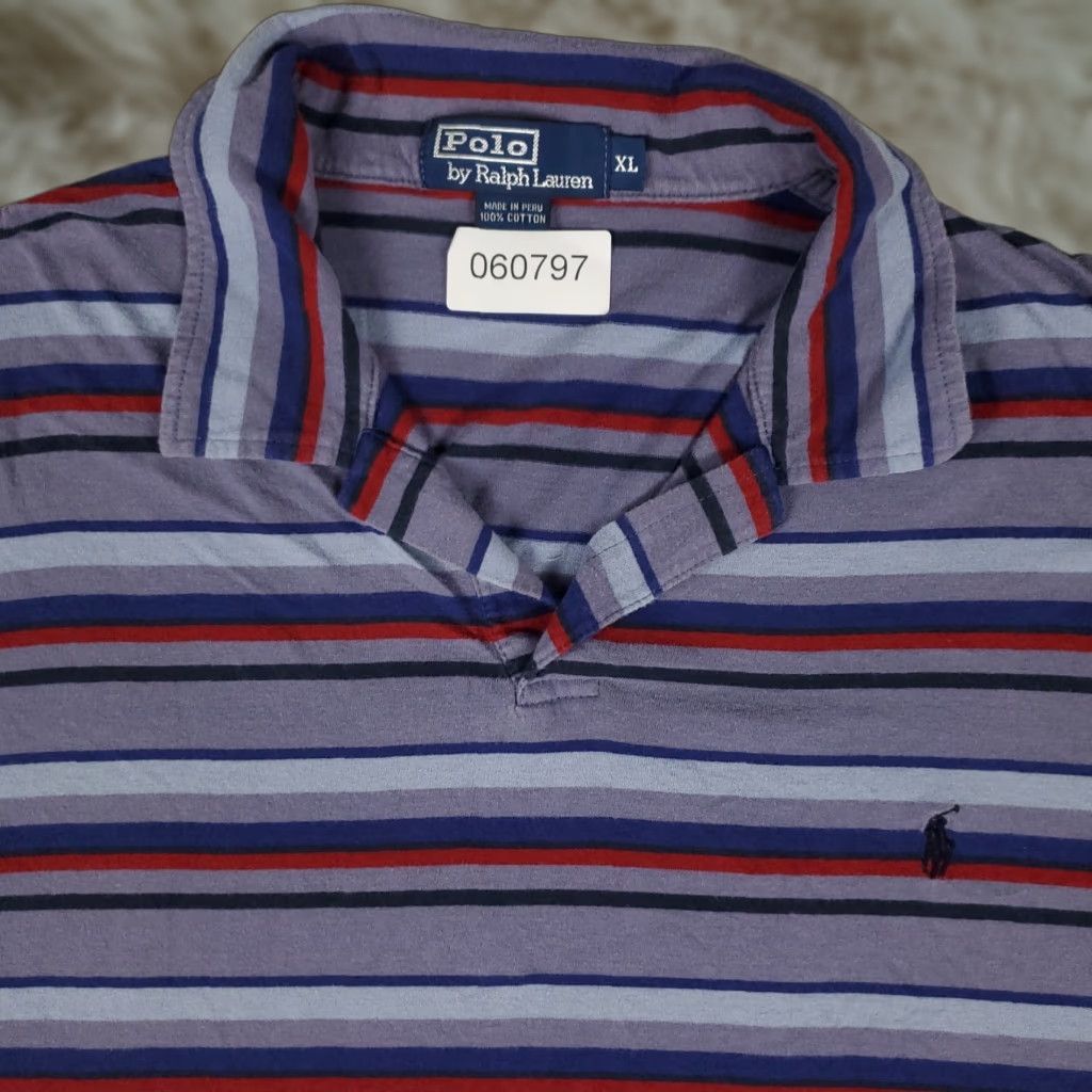 Ralph Lauren Ralph Lauren Polo Shirt Mens XL Purple Striped Johnny Collar Polo Shirt Short Sleeve Cotton Size US XL / EU 56 / 4 - 1 Thumbnail