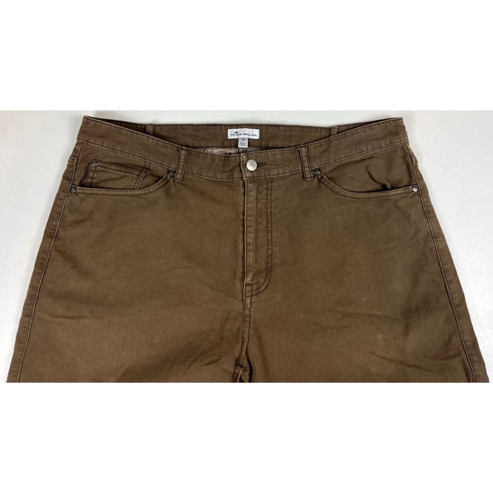 Peter Millar Peter Millar Crown Vintage Canvas Pants Mens 38x30 Chino Flat Front Belt Loops 98% Cotton 2% Spandex Green Brown Size US 38 / EU 54 - 5 Thumbnail