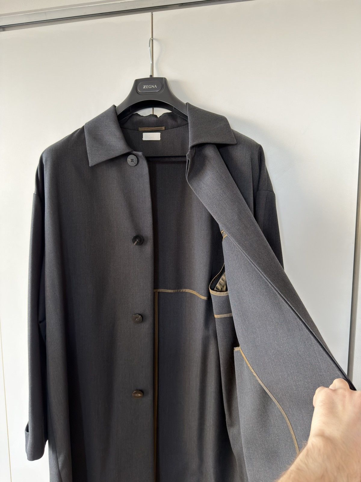 Ermenegildo Zegna × Fear of God Oversized Wool Trench Coat Anthracite 50 Size US L / EU 52-54 / 3 - 15 Thumbnail