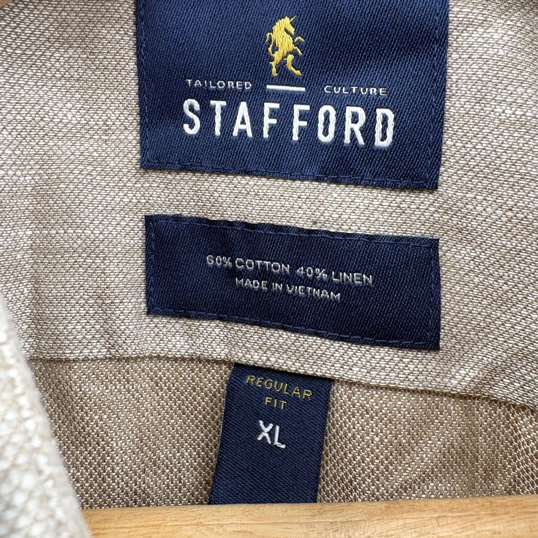Stafford Stafford Shirt Mens XL Beige Cotton Linen Long Sleeve Button Front Casual Preppy Size US XL / EU 56 / 4 - 4 Thumbnail