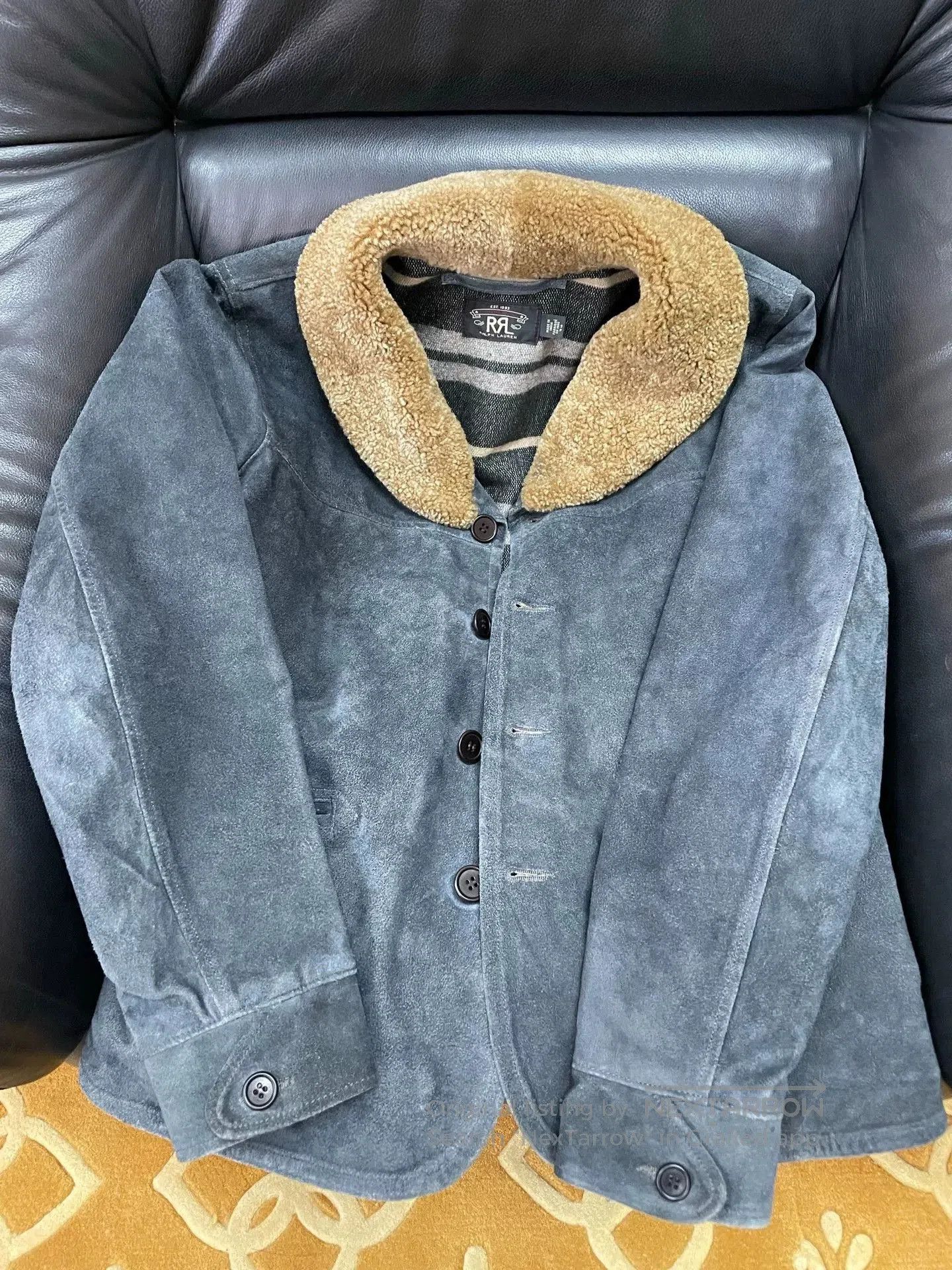 RRL Ralph Lauren shearling-collar indigo suede jacket. Size US S / EU 44-46 / 1 - 2 Thumbnail