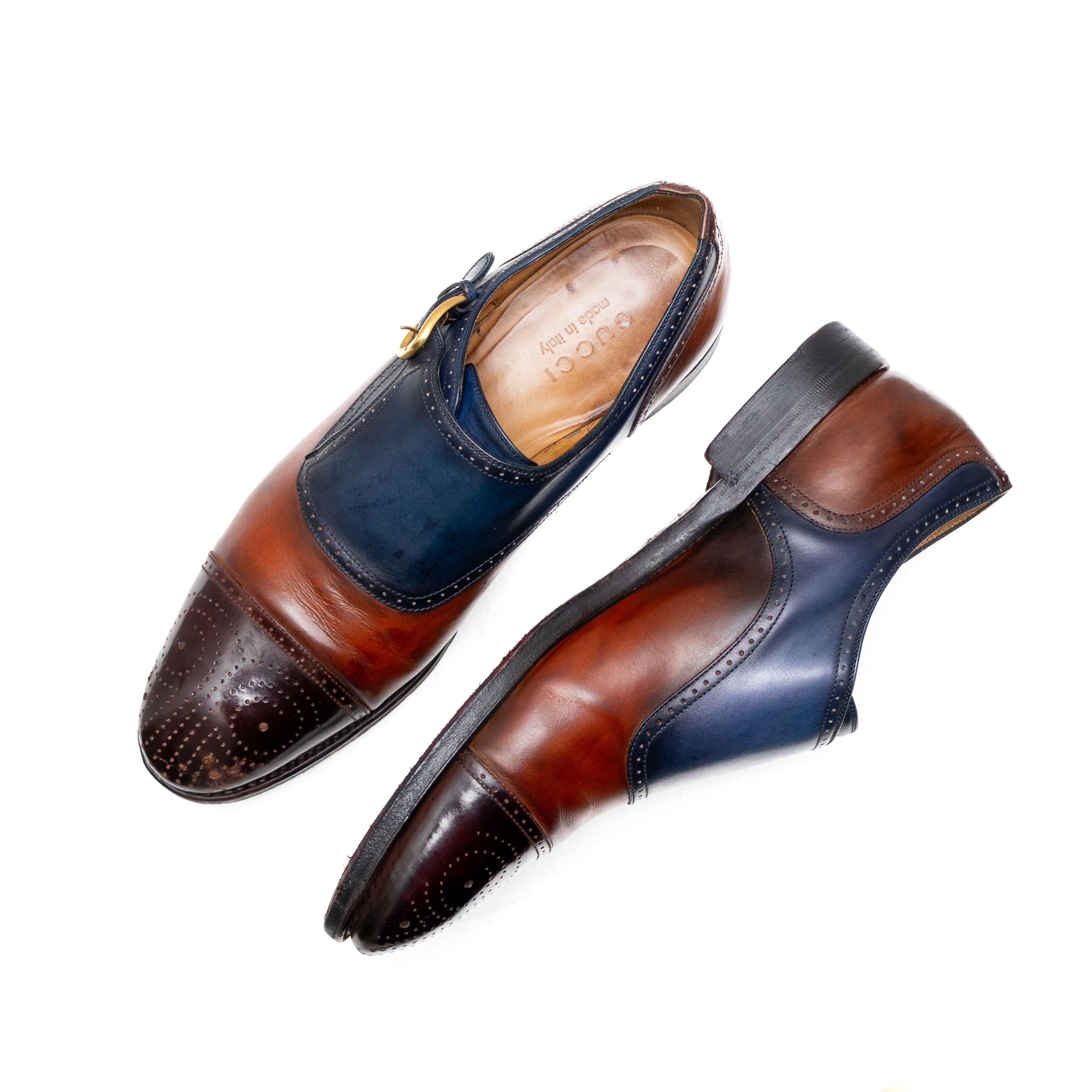Gucci Gucci Men’s Leather Monk Strap Brogue Cap Toe Dress Shoes 9 Size US 9 / EU 42 - 8 Thumbnail