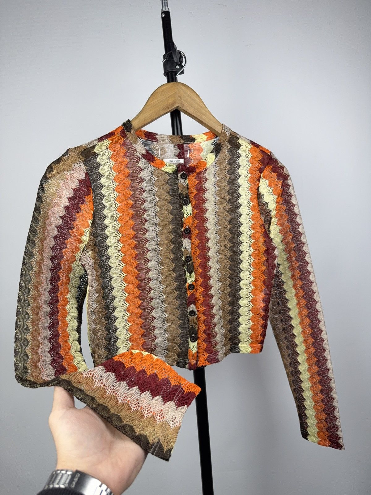 Japanese Brand Retro Avant-Garde Mesh Knit Zigzag Top 70s Missoni Style Size XS / US 0-2 / IT 36-38 - 2 Thumbnail