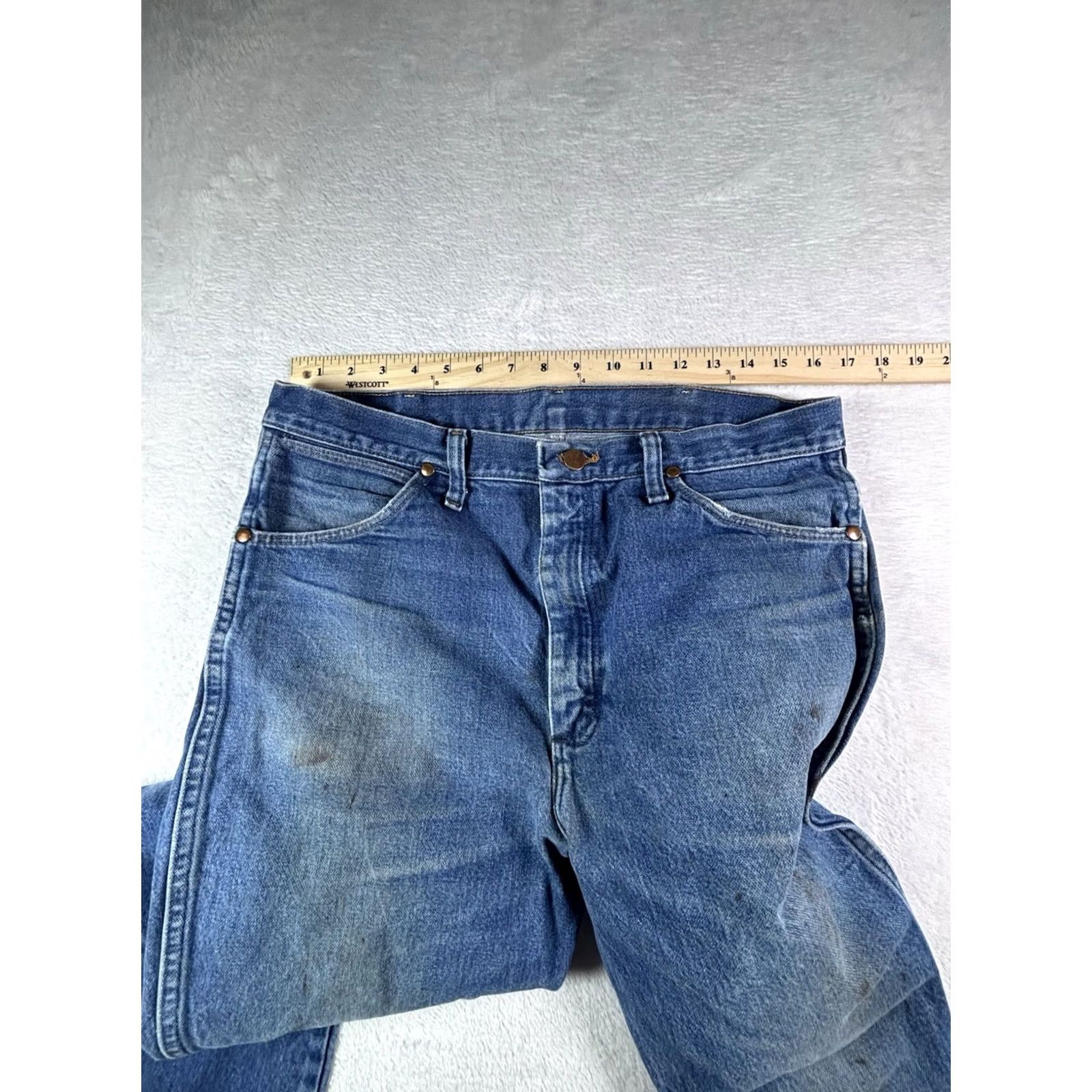 Wrangler VINTAGE Wrangler Jeans Cowboy Cut Regular Fit Boot Cut 936DEN 35x34 Denim Blue Cotton Jeans Mens Size US 35 - 6 Thumbnail