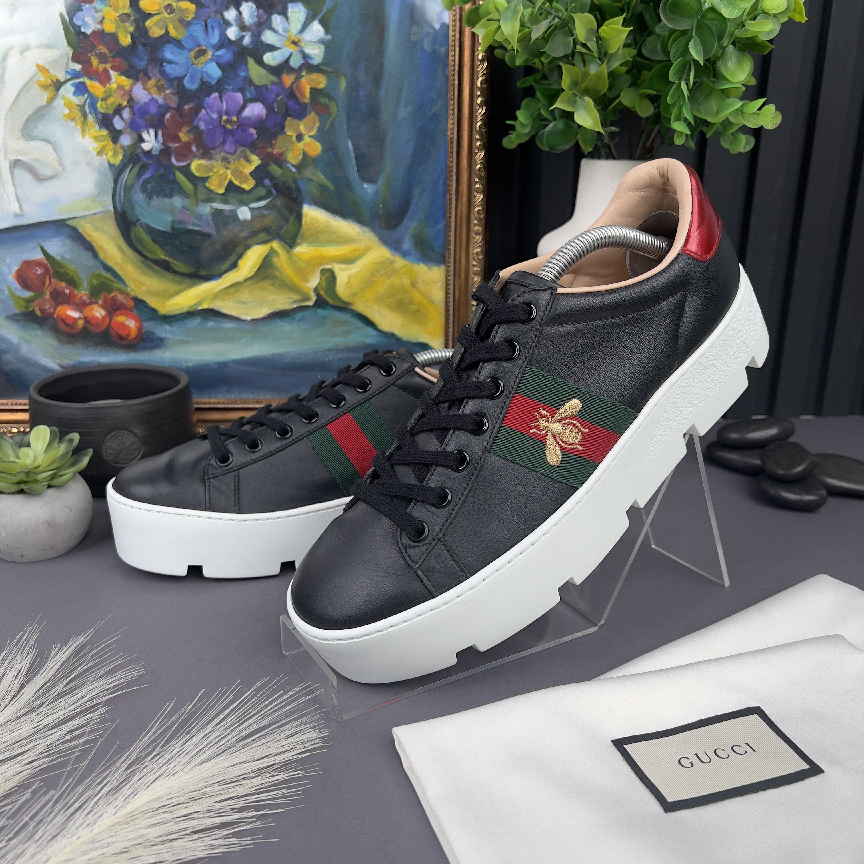 Gucci RRP$990 Gucci Ace Sneaker Web Bee Embroidered Platform Size US 7.5 / IT 37.5 - 1 Thumbnail