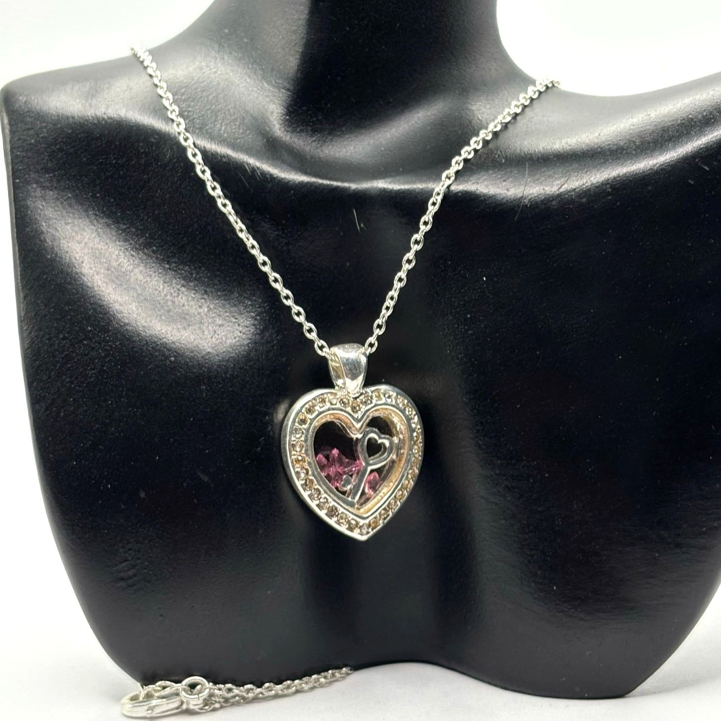 Other Silver & Pink Heart Necklace Size ONE SIZE - 1 Thumbnail