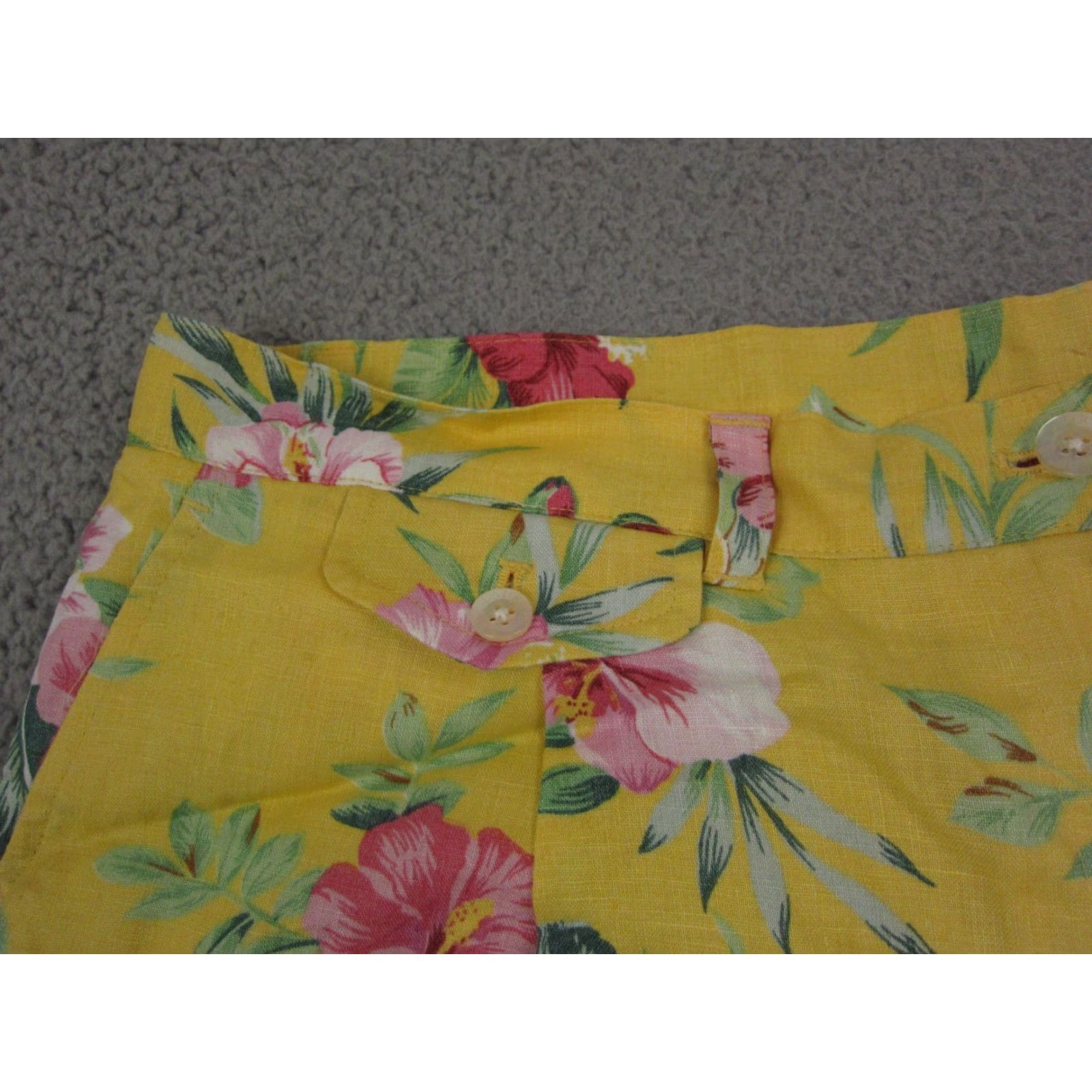 Ralph Lauren VINTAGE Ralph Lauren Shorts Womens 16 Yellow Floral 100% Linen High Rise Summer Ladies Size 32" / US 10 / IT 46 - 3 Thumbnail