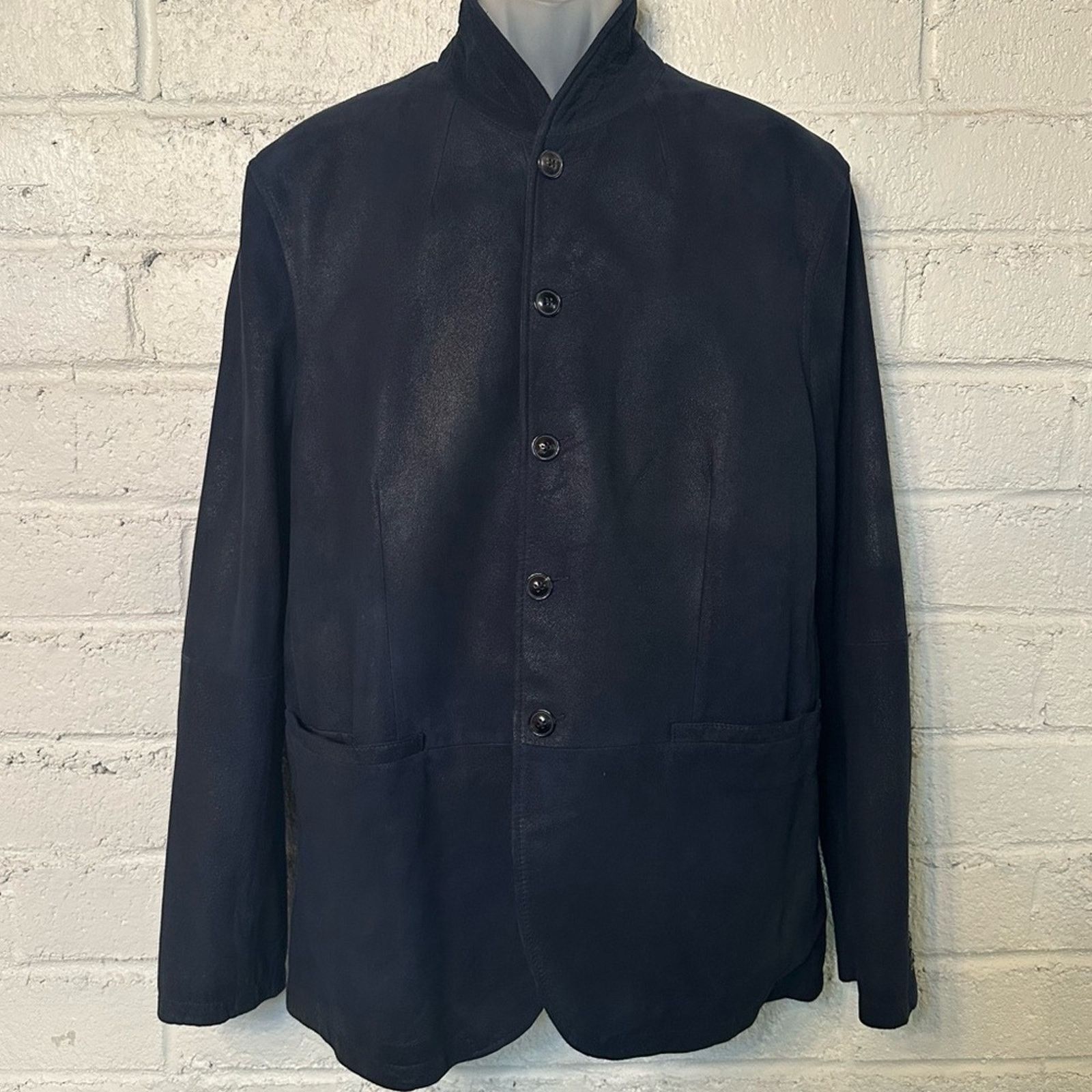 John Varvatos Burnished Suede Jacket size XL Dark Navy Shawl Collar Button Size US L / EU 52-54 / 3 - 3 Thumbnail